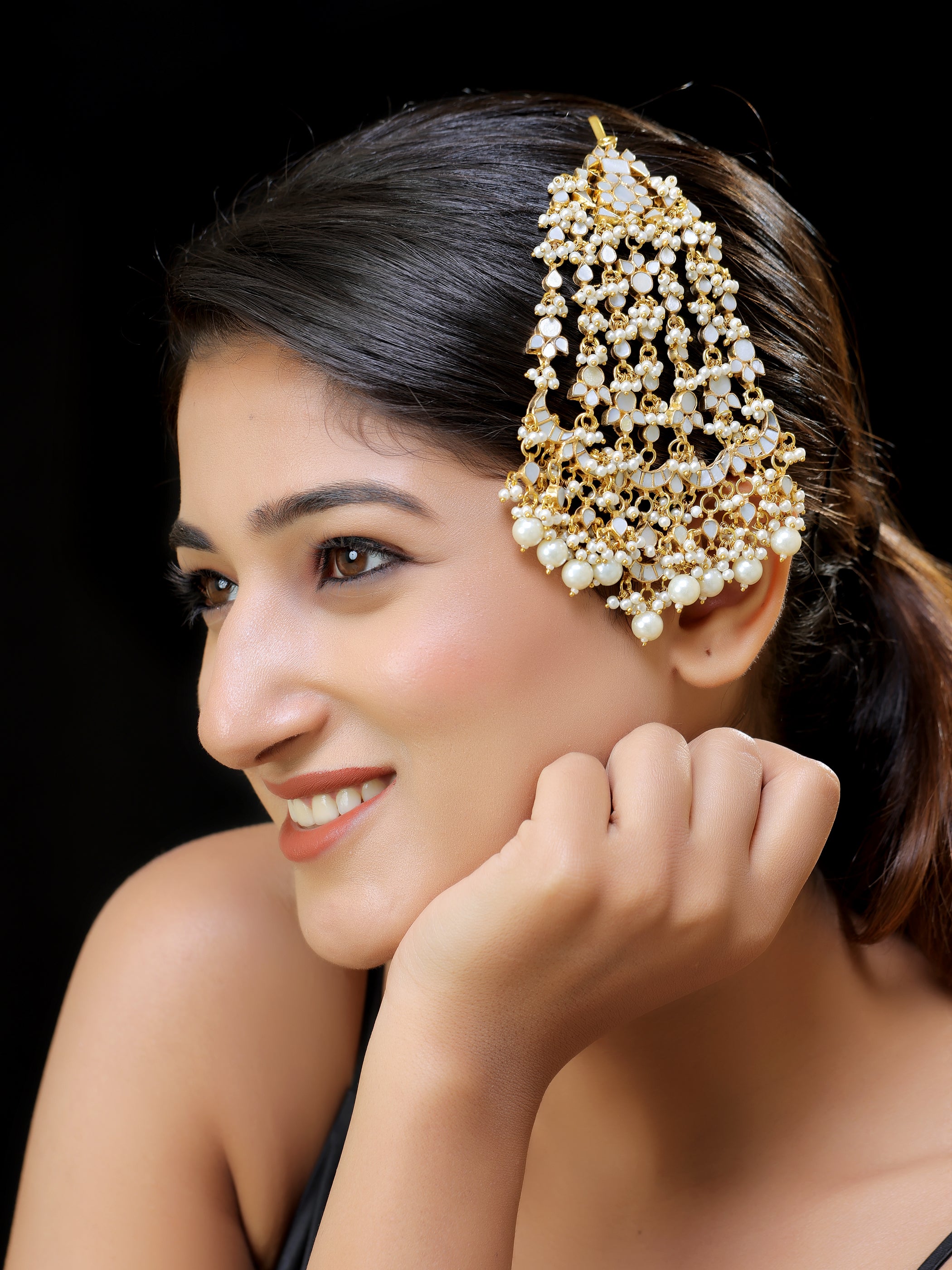 Gold finish kundan Mother of pearls Side passa
