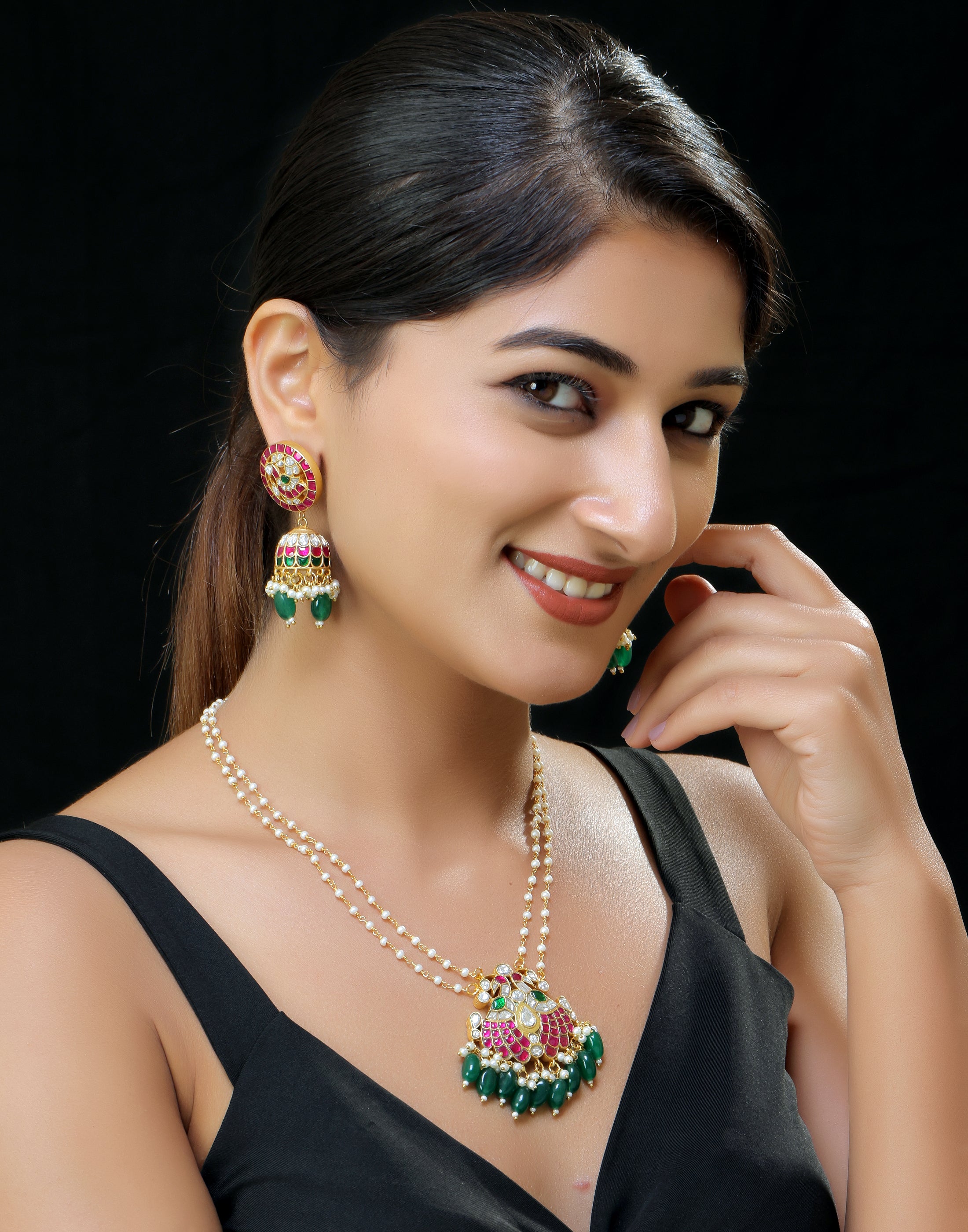 Gold finish Kundan Long pendant set