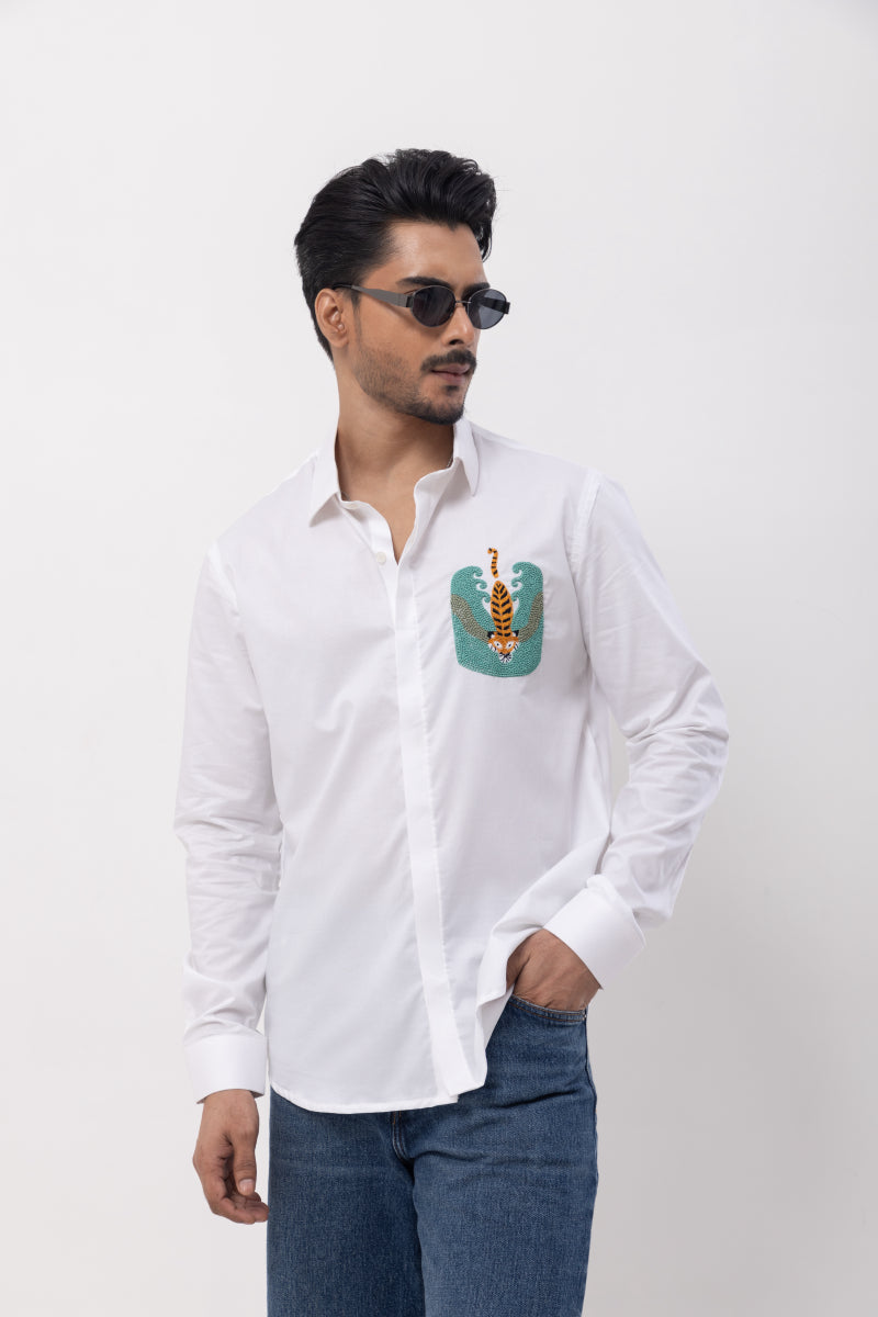 Tiger Walking - Hand Embroidered Designer Shirt