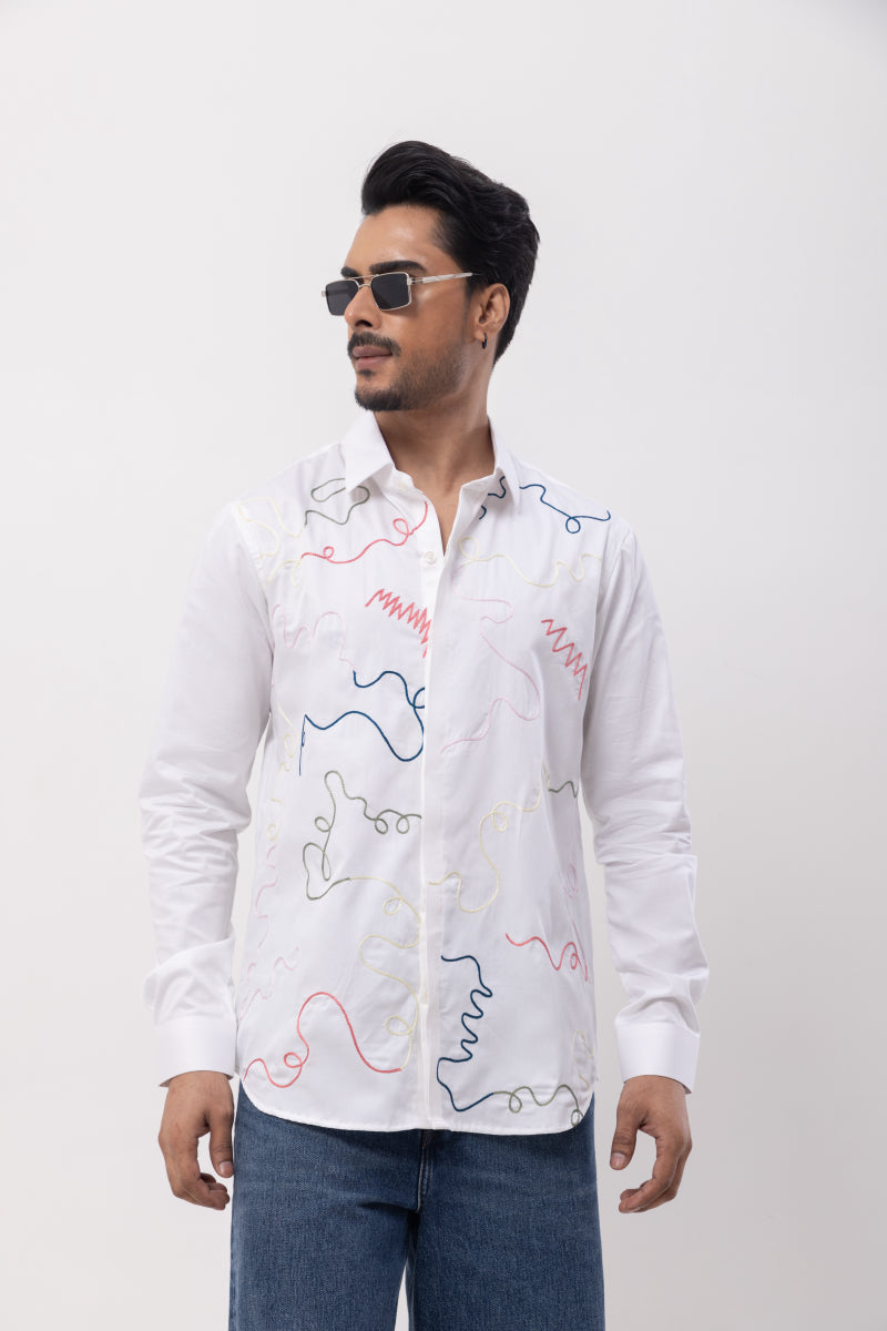 Colorful - Ribbon Hand Embroidered Designer Shirt
