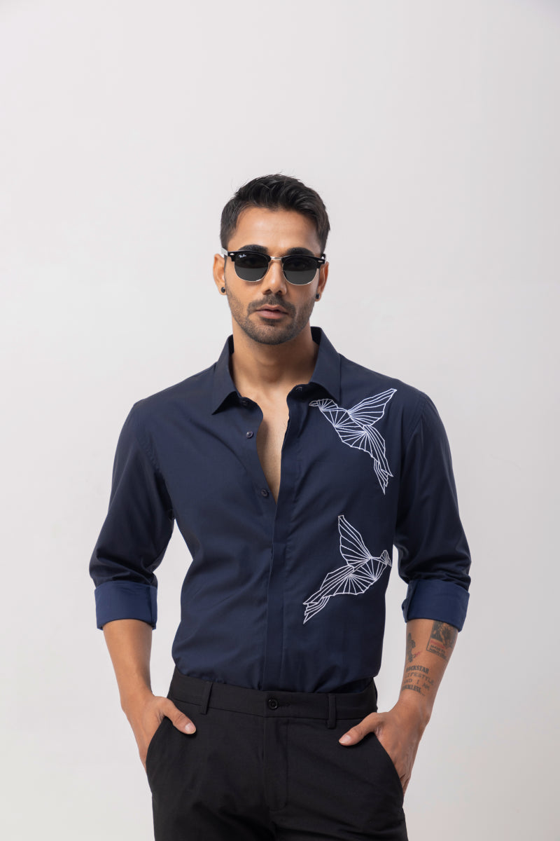 Origamibird - Hand Embroidered Designer Shirt