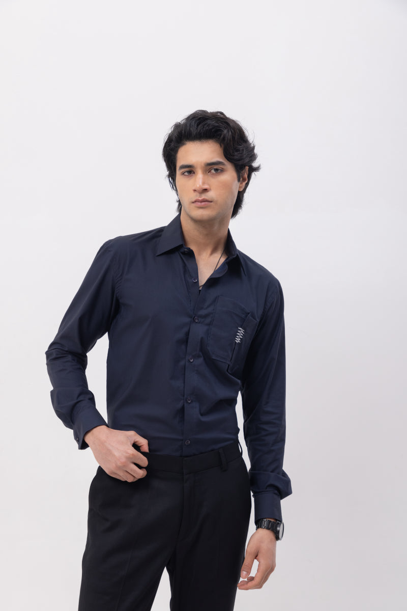 Criss Cross Pocket - Hand Embroidered Designer Shirt