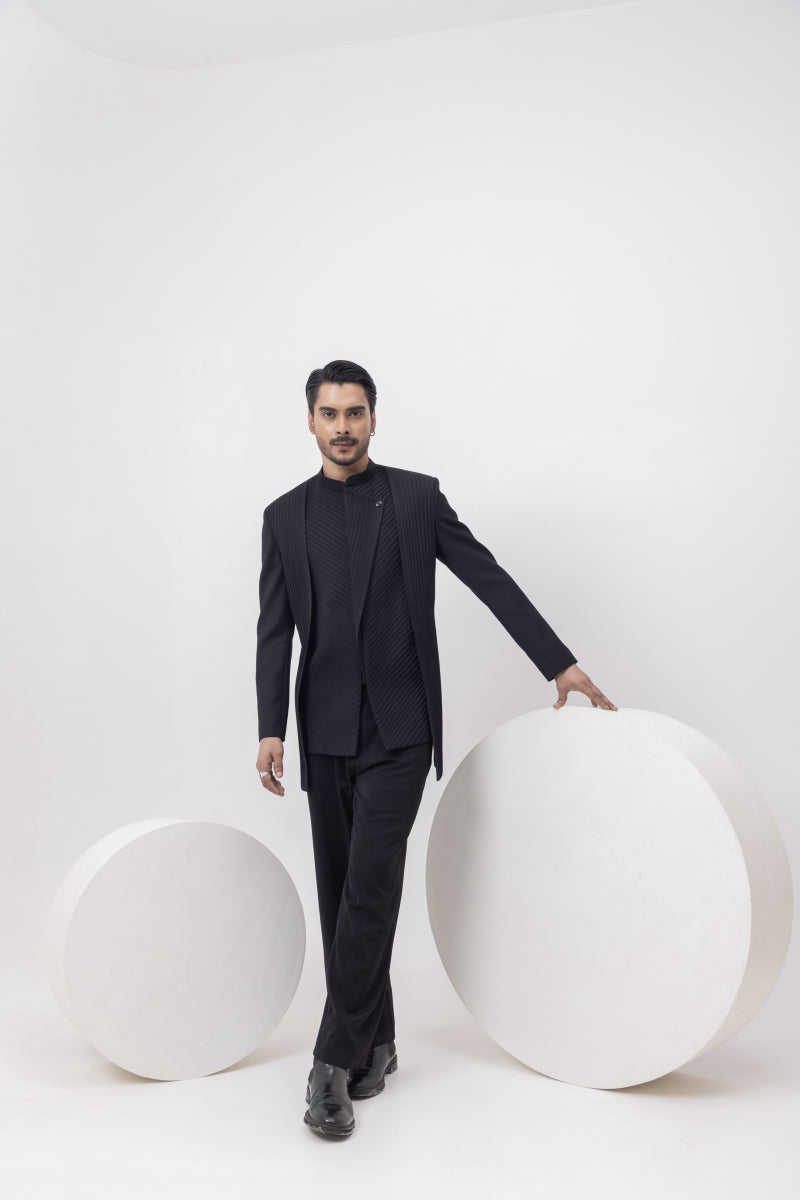 HEAVY PANEL PINTUCK BANDHGALA WITH TROUSERS