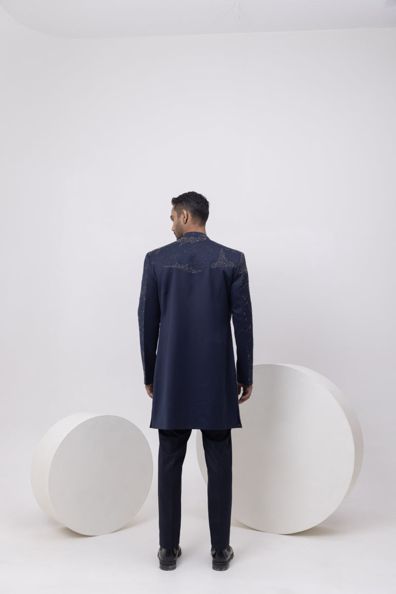 STARRY NIGHT INDOWESTERN LONG ACHKAN AND TROUSER SET