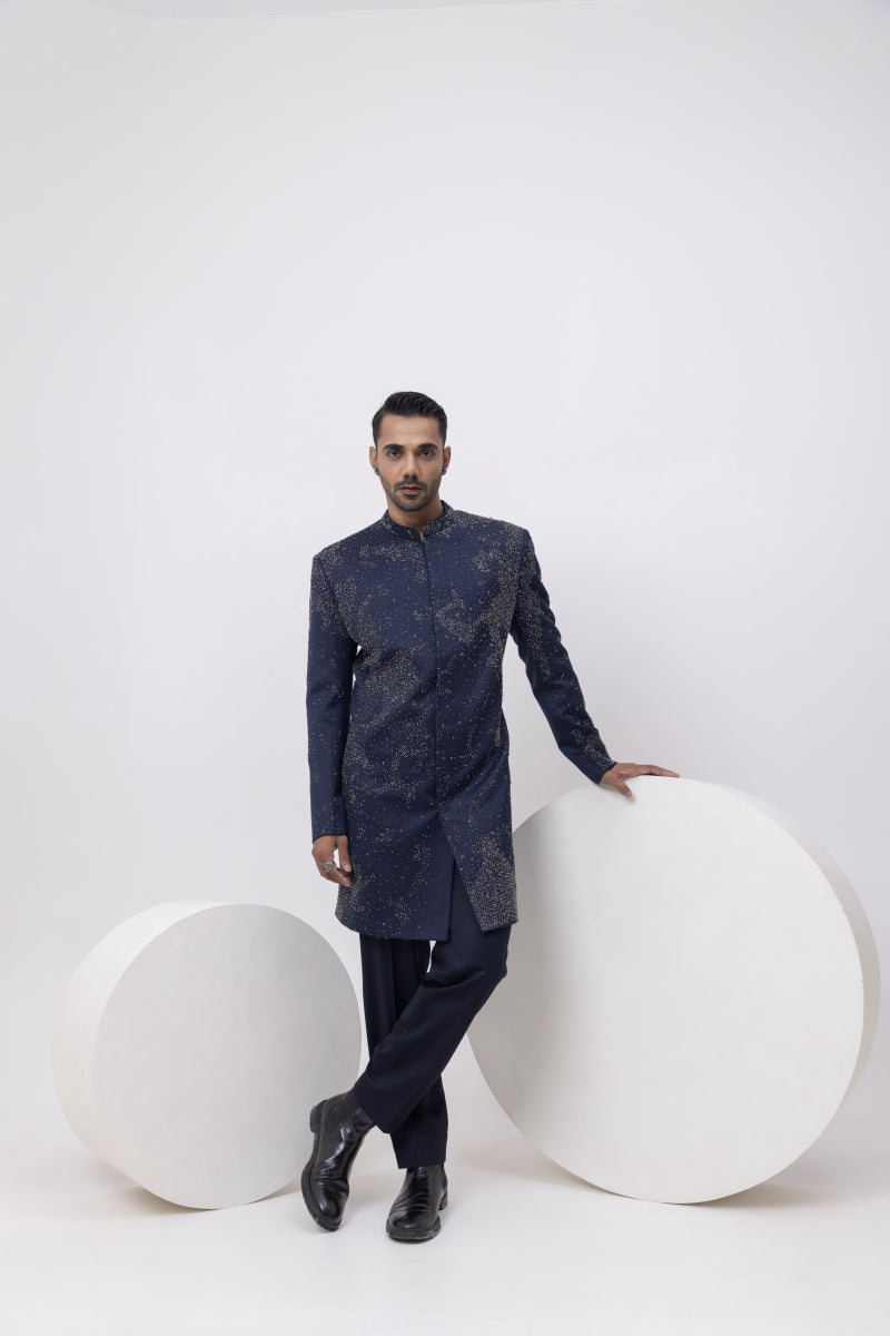 STARRY NIGHT INDOWESTERN LONG ACHKAN AND TROUSER SET