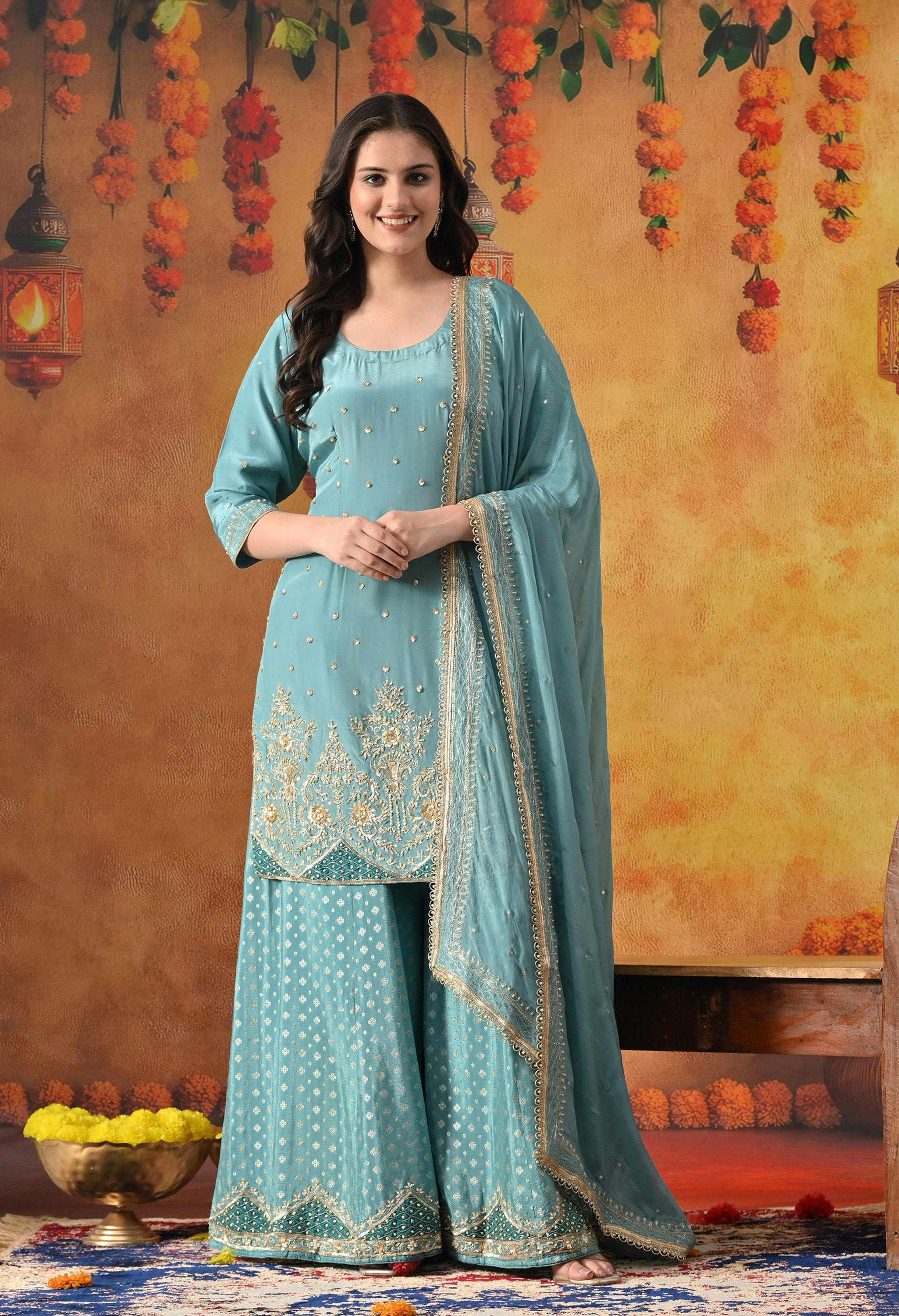 Blue Sharara Set