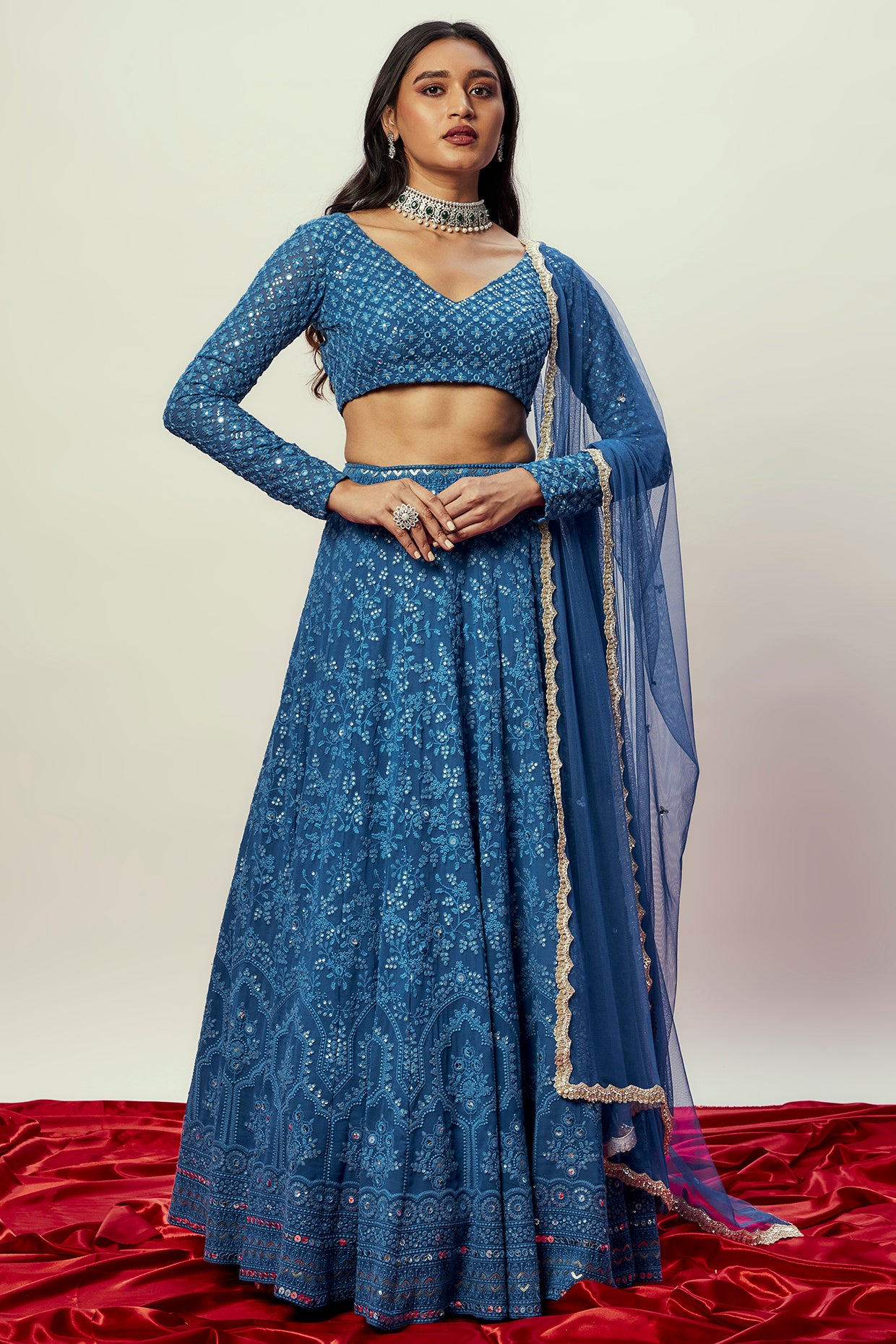 Cobalt Blue Threadwork Lehenga Set