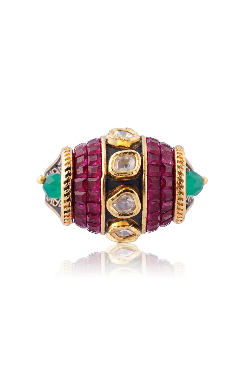 Ruby & Kundan Barrel Ring
