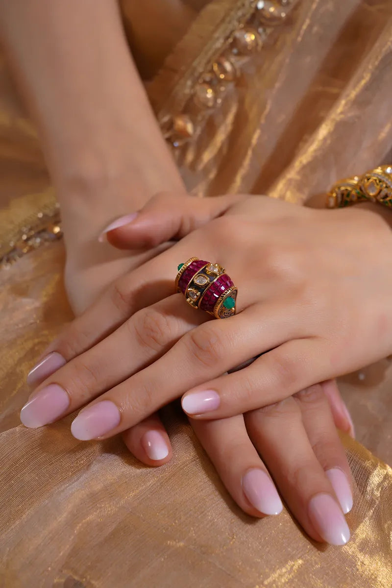Ruby & Kundan Barrel Ring