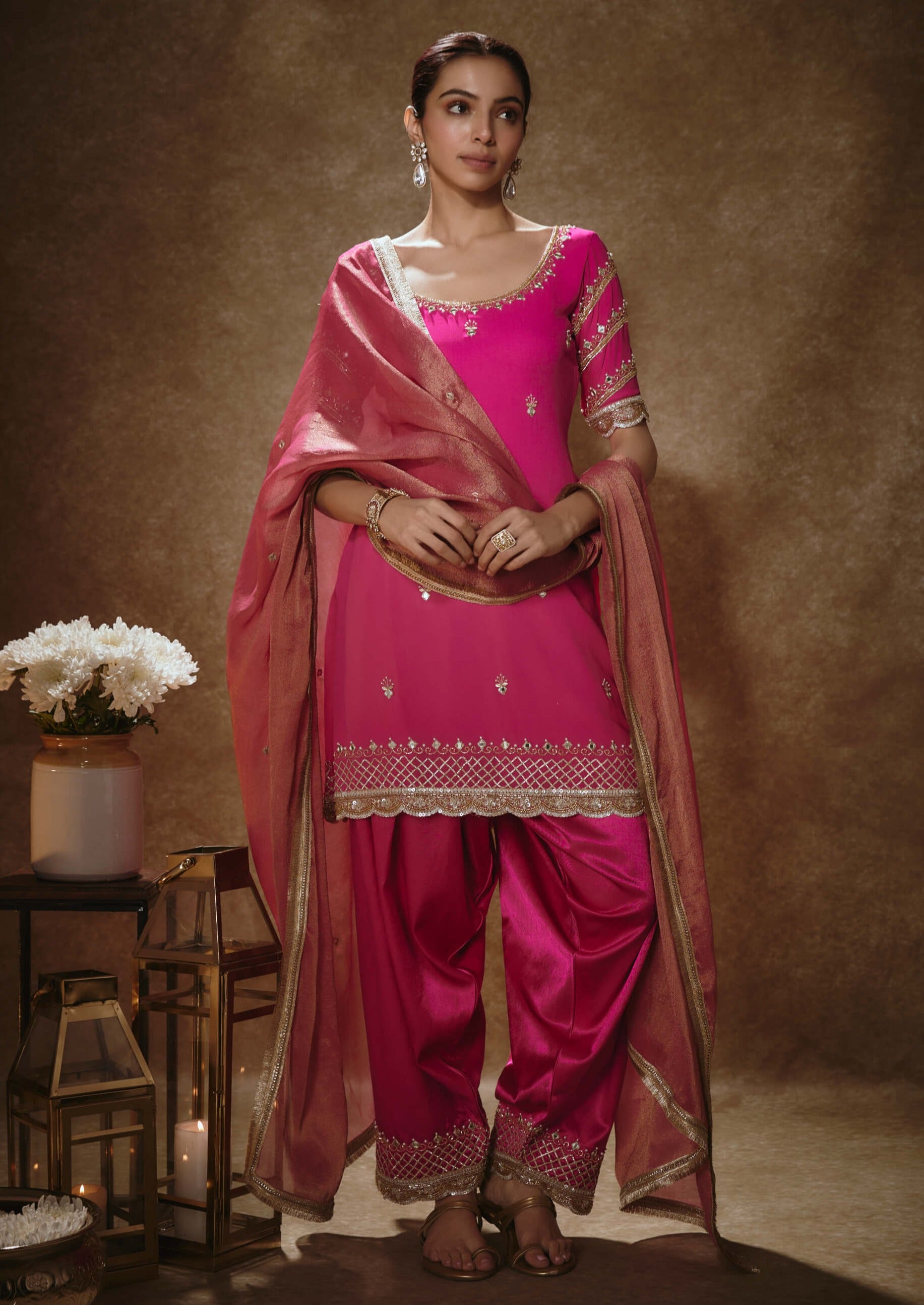 Barbie pink & gold kurta salwar set