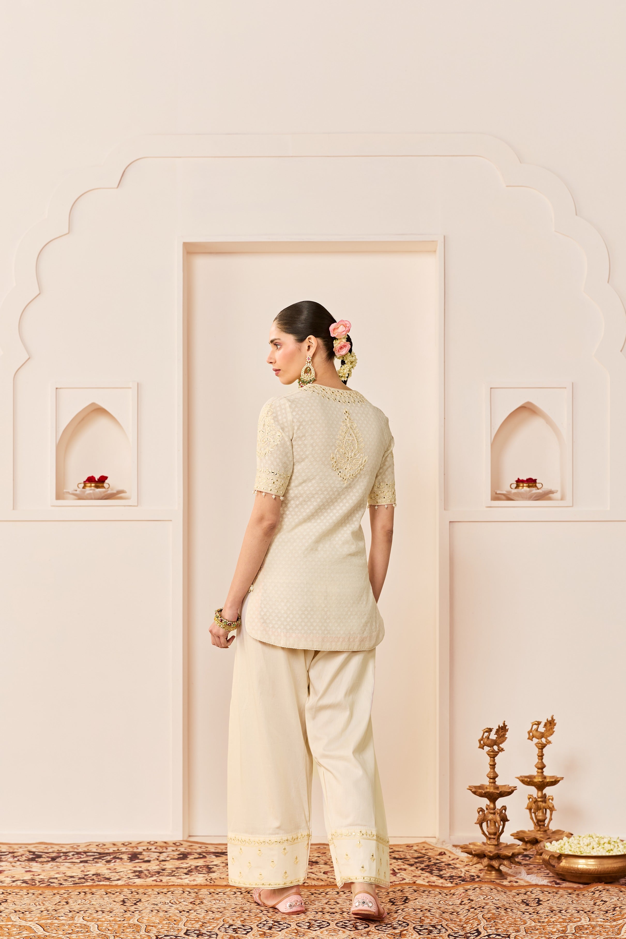 ANAISHA -DAISY IVORY SHORT KURTA WITH FARSHI SALWAR AND DUPATTA