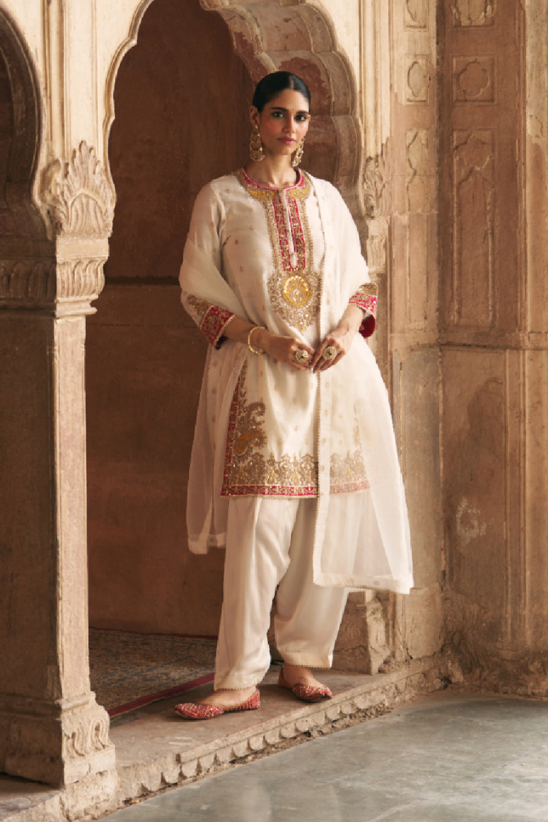 ANILA - DAISY IVORY SHORT KURTA WITH SALWAR WITH DUPATTA