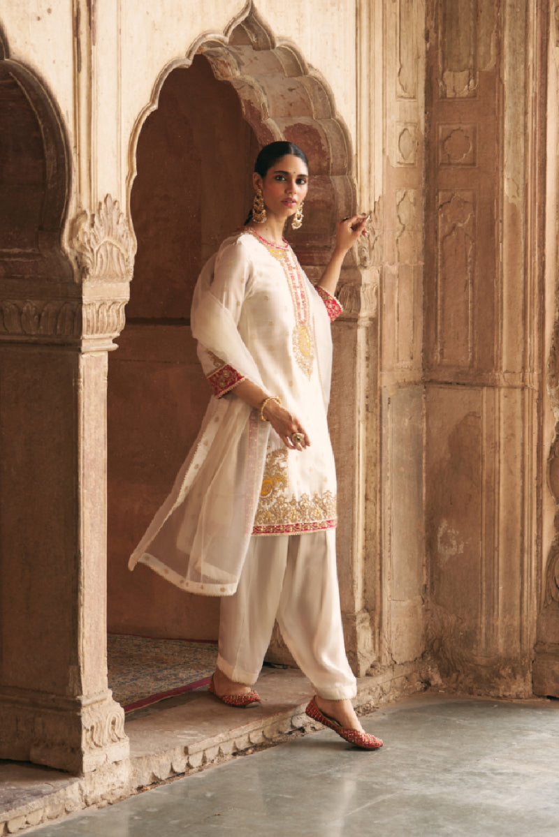 ANILA - DAISY IVORY SHORT KURTA WITH SALWAR WITH DUPATTA