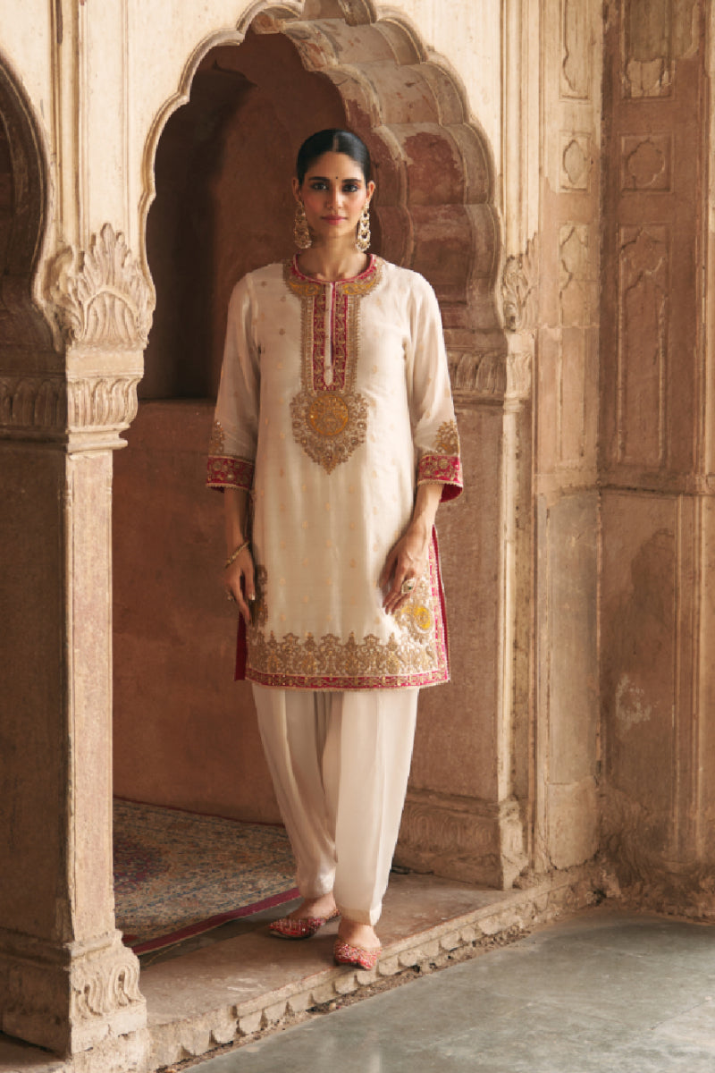ANILA - DAISY IVORY SHORT KURTA WITH SALWAR