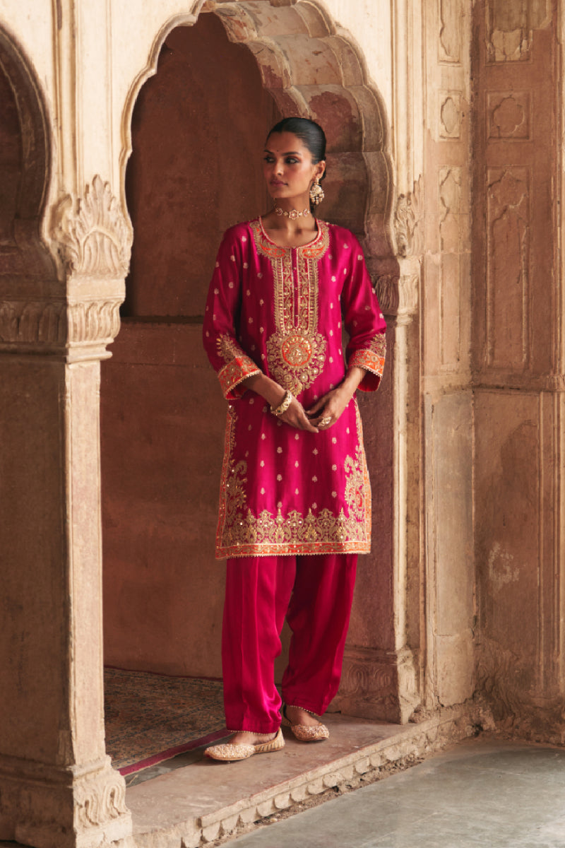ANILA - HOTPINK SHORT KURTA WITH SALWAR
