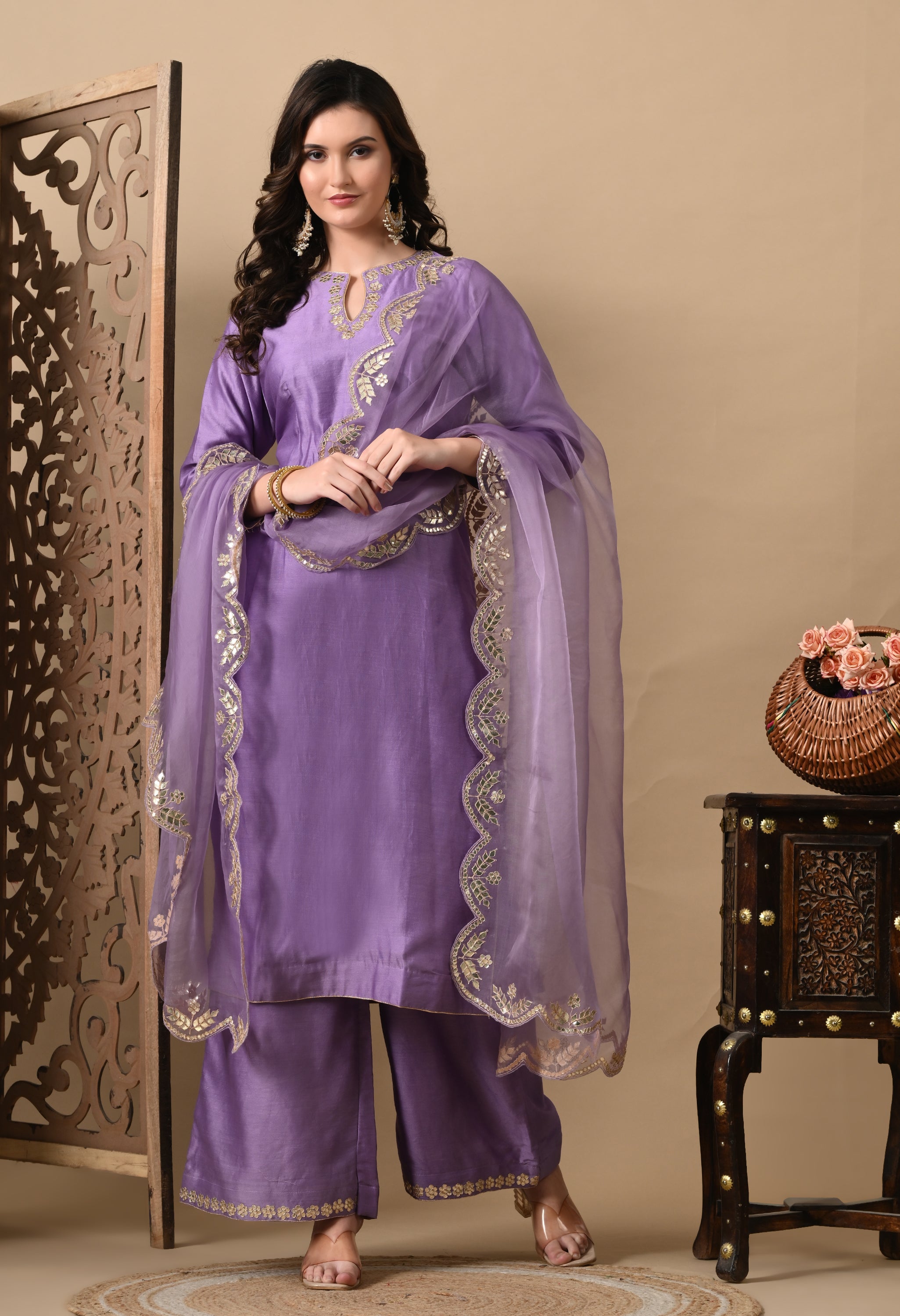 Orchid Purple Zardozi Embroidered Silk Kurta Set