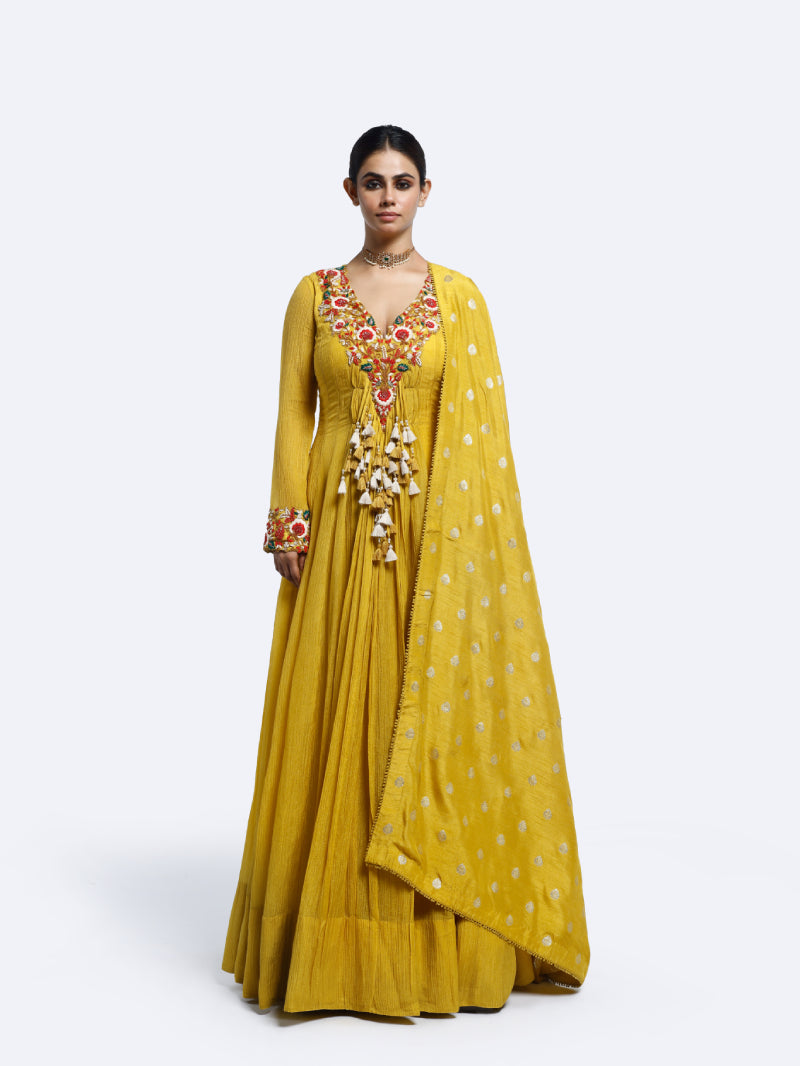 Floral Thread Embroidered Anarkali