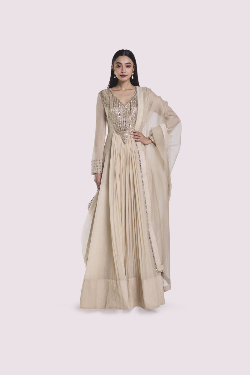 Crush Fabric V-Neck Suit Set