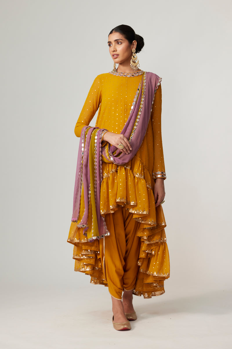 MUSTARD DHOTI KURTA WITH DUPATTA SET