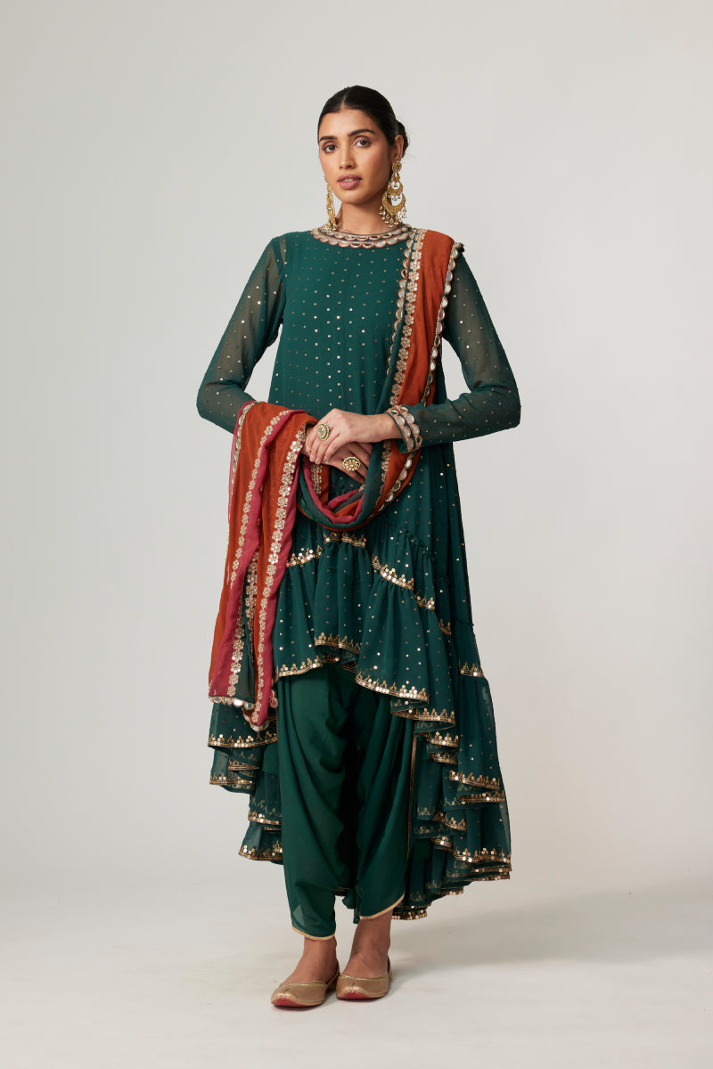 JADE GREEN DHOTI KURTA WITH DUPATTA SET