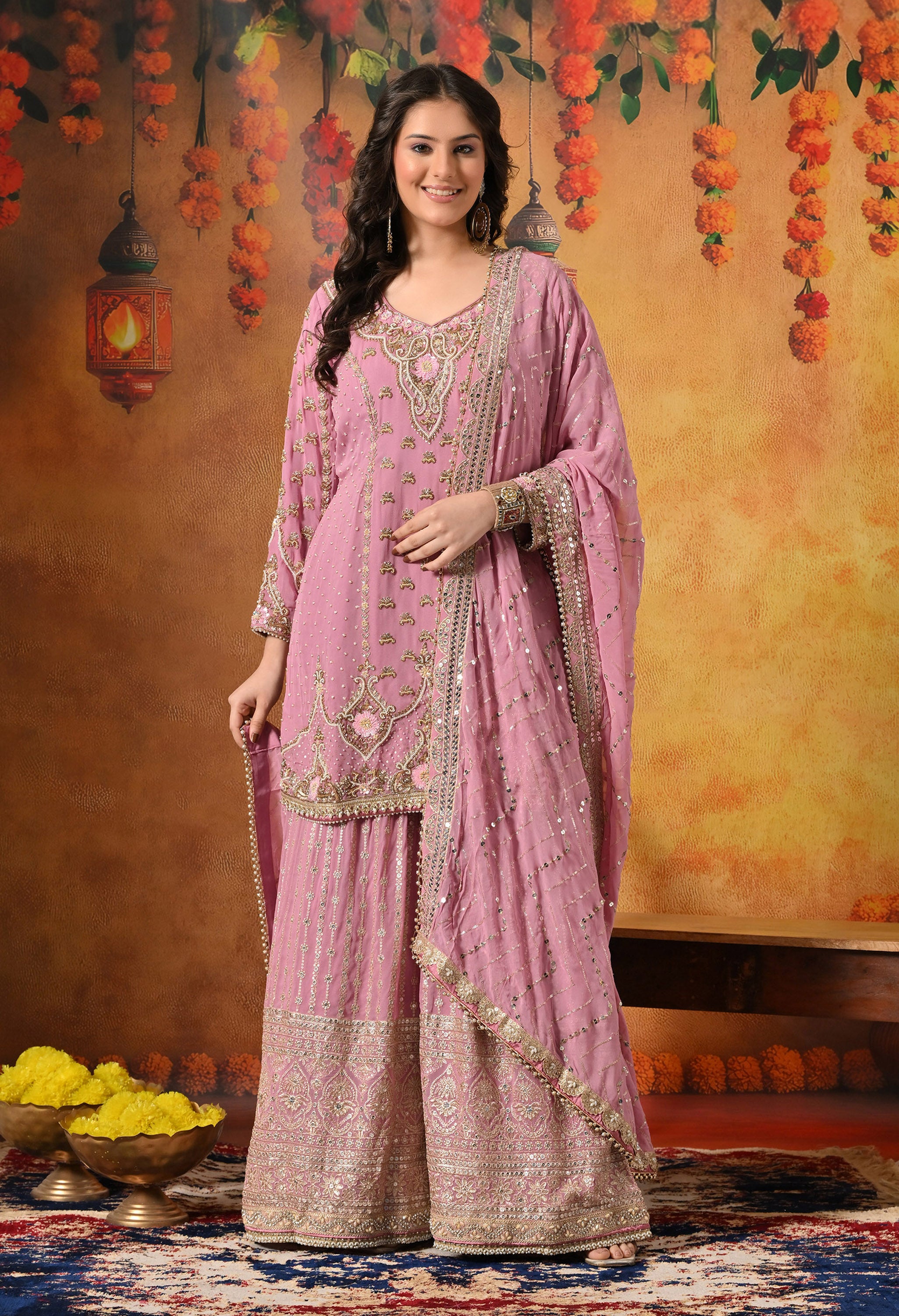 Onion Pink Gharara Set