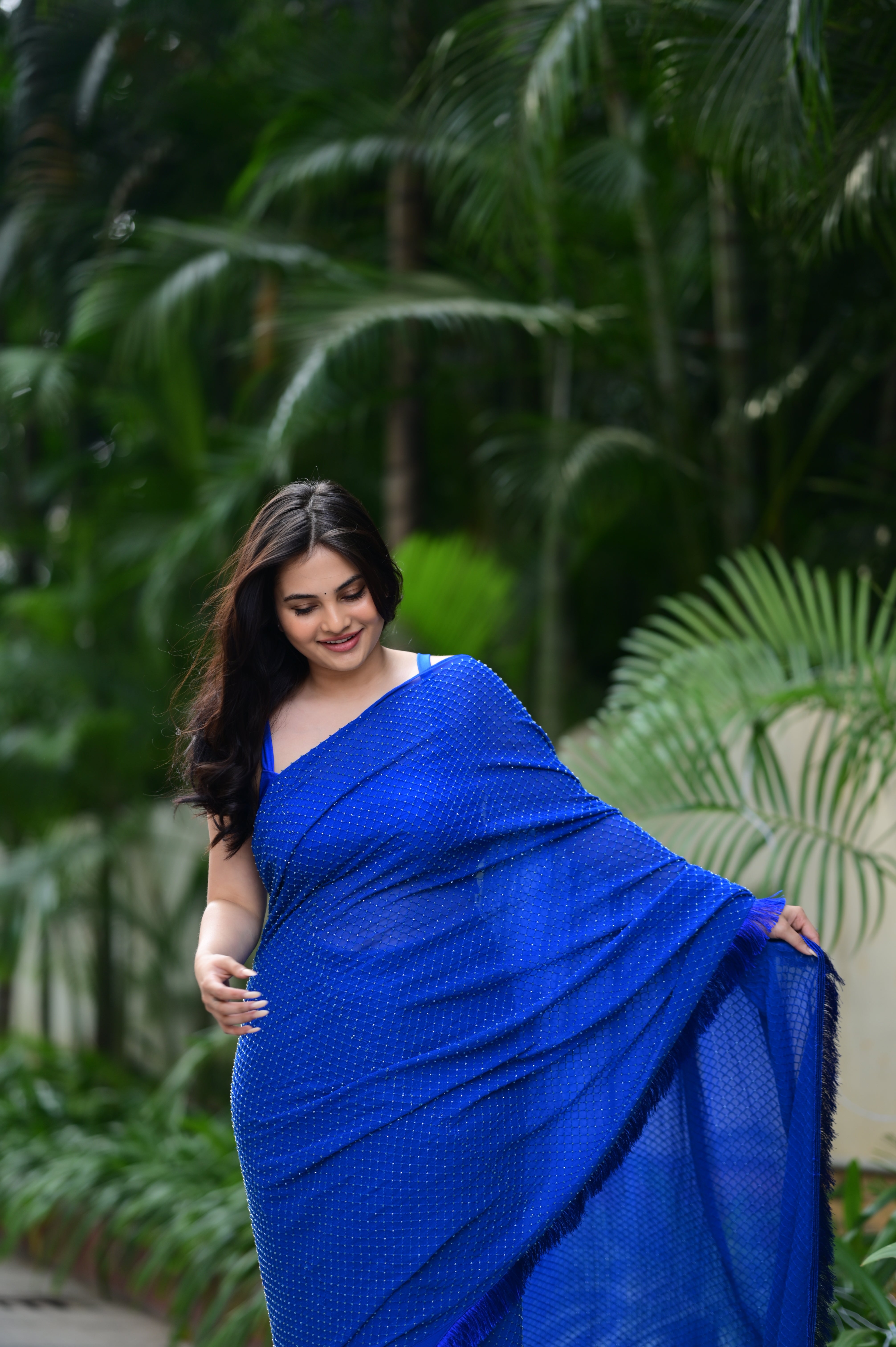 Georgette Pre Draped Cutdana Saree