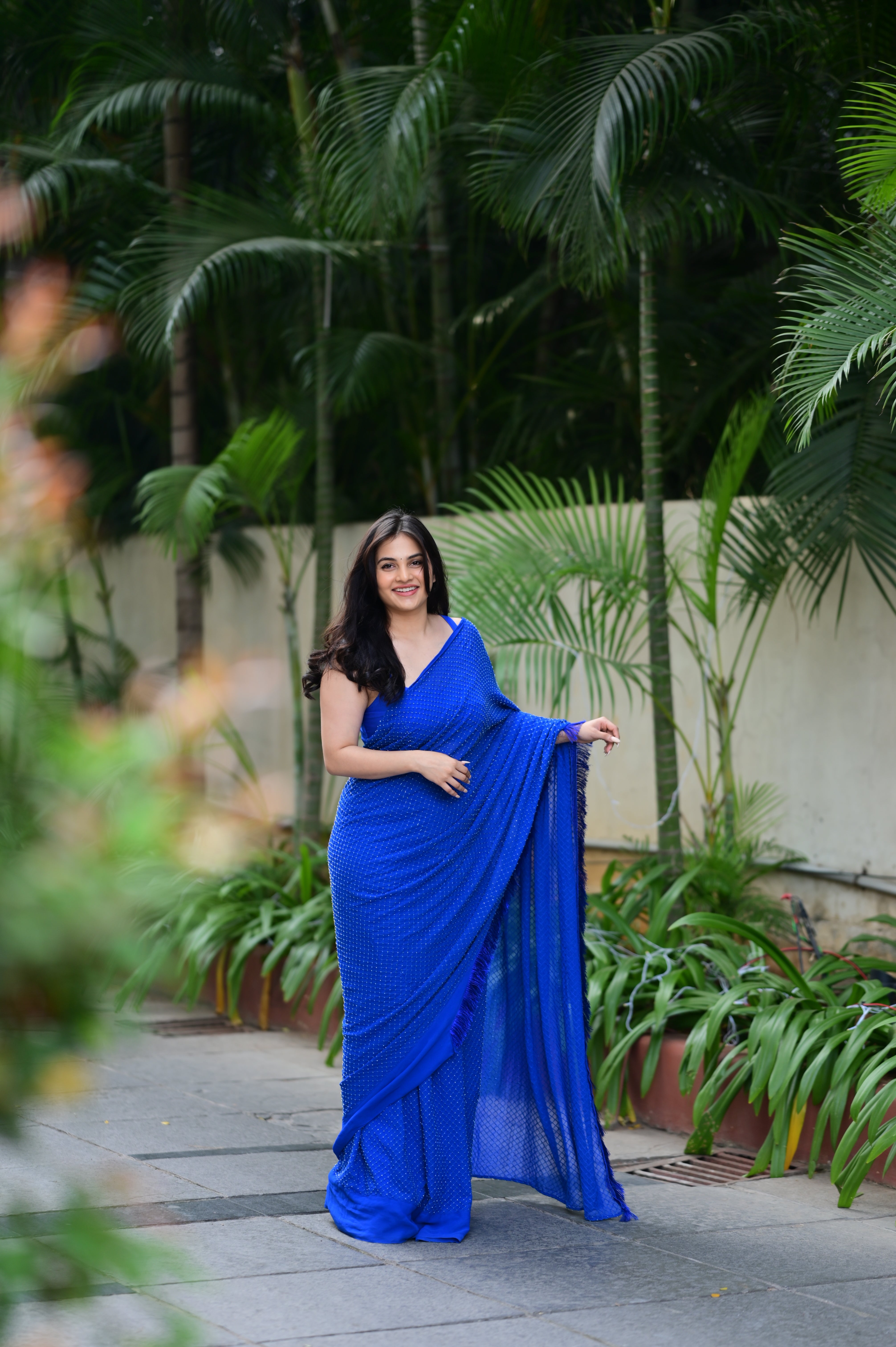Georgette Pre Draped Cutdana Saree