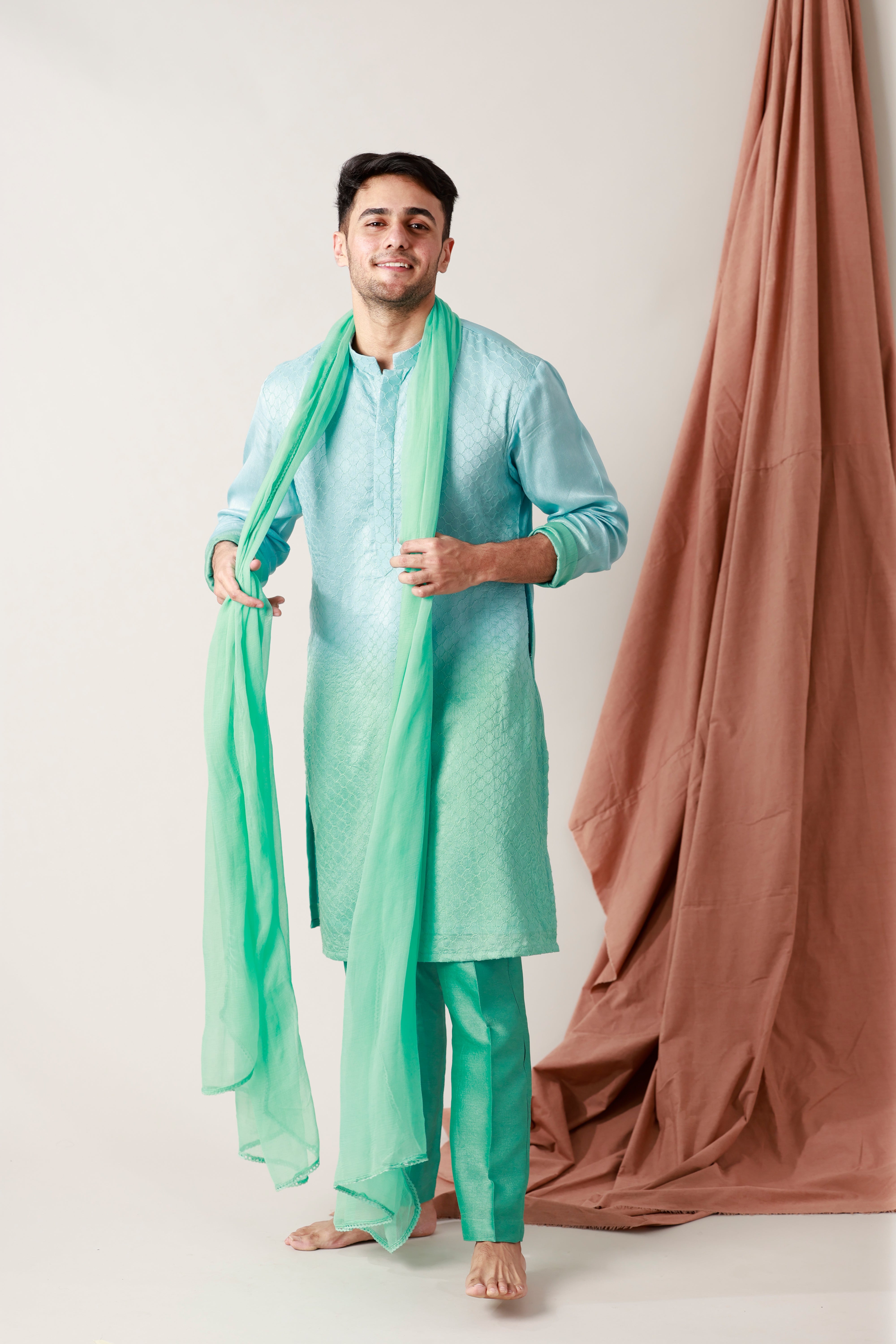 Falling Raw Silk Kurta With Pants
