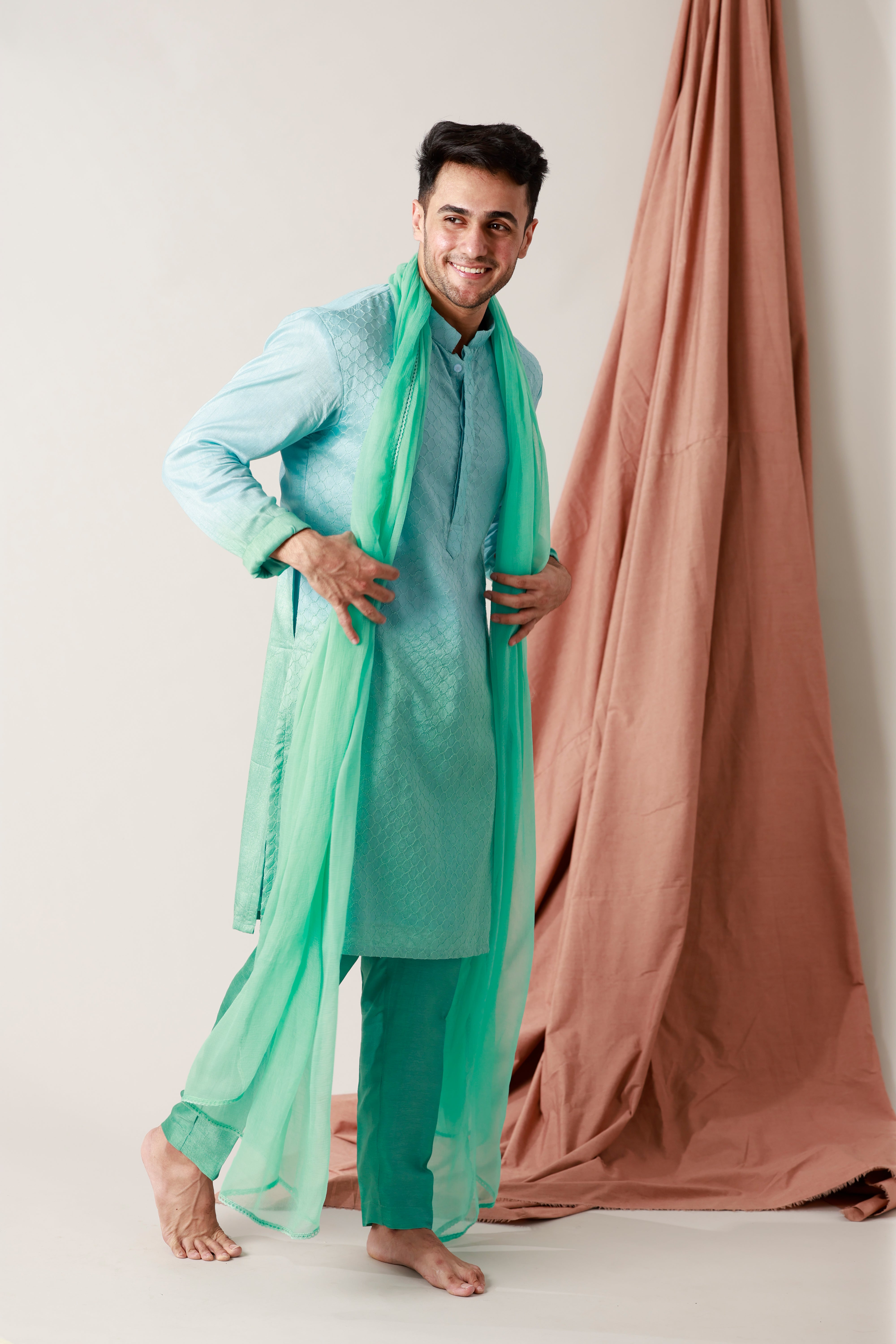 Falling Raw Silk Kurta With Pants