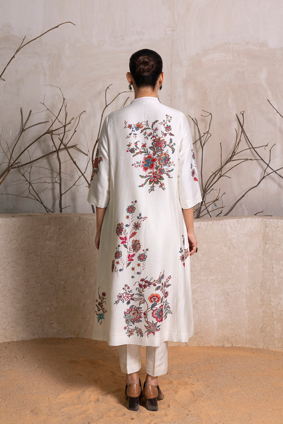 Ivory Silk Chanderi Floral Printed tunic