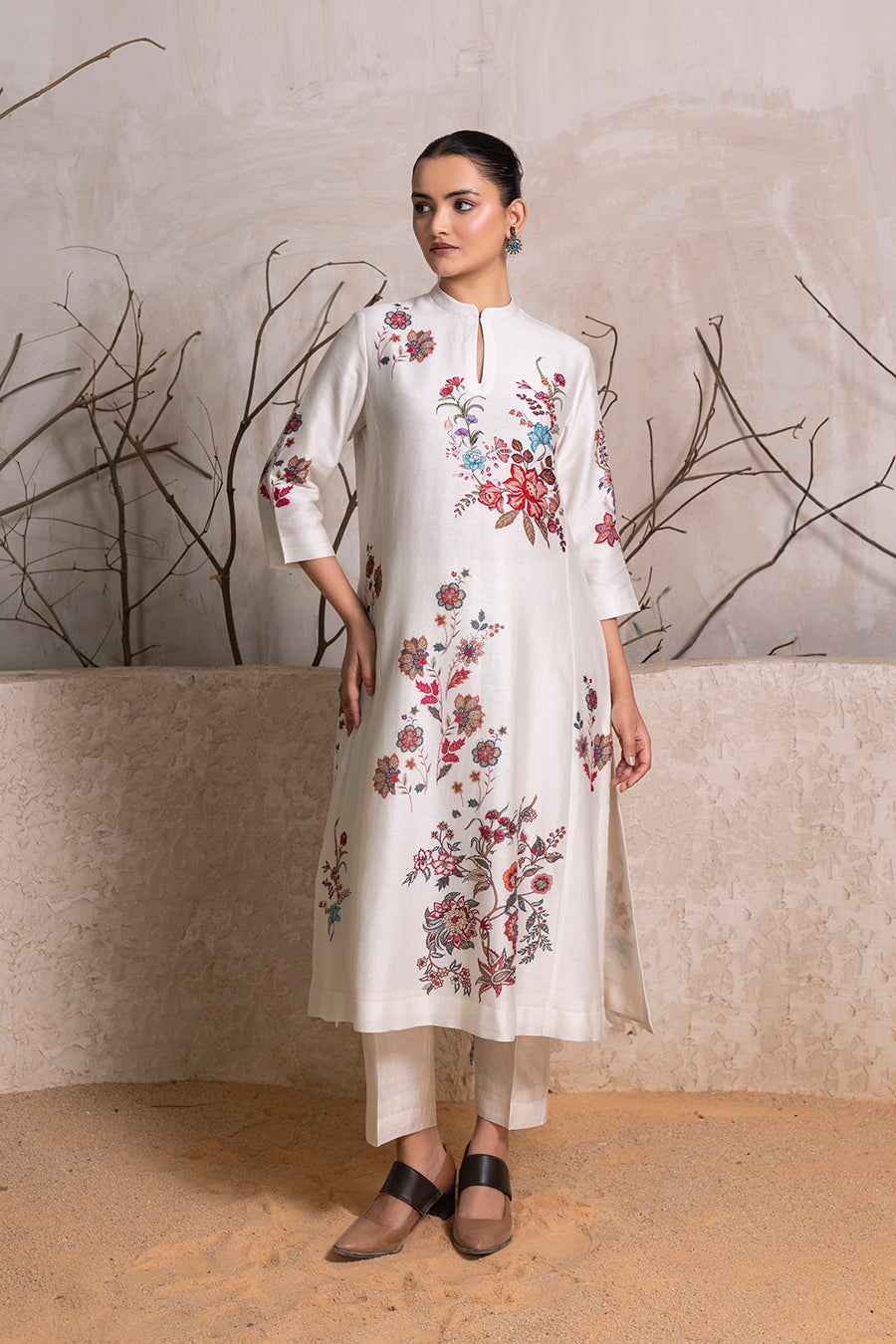 Ivory Silk Chanderi Floral Printed tunic