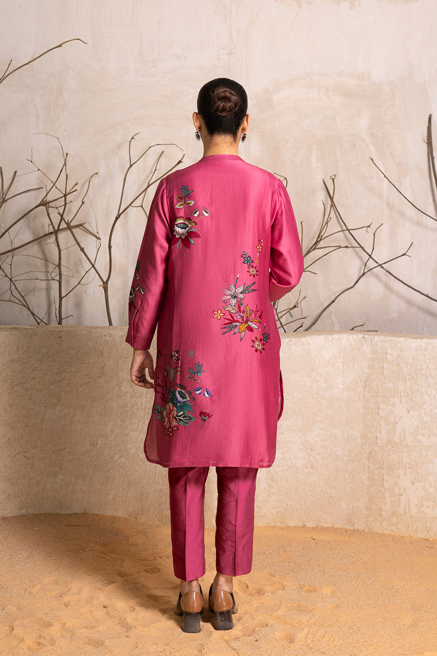 Old Rose Silk Chanderi Printed Shirt Style Tunic