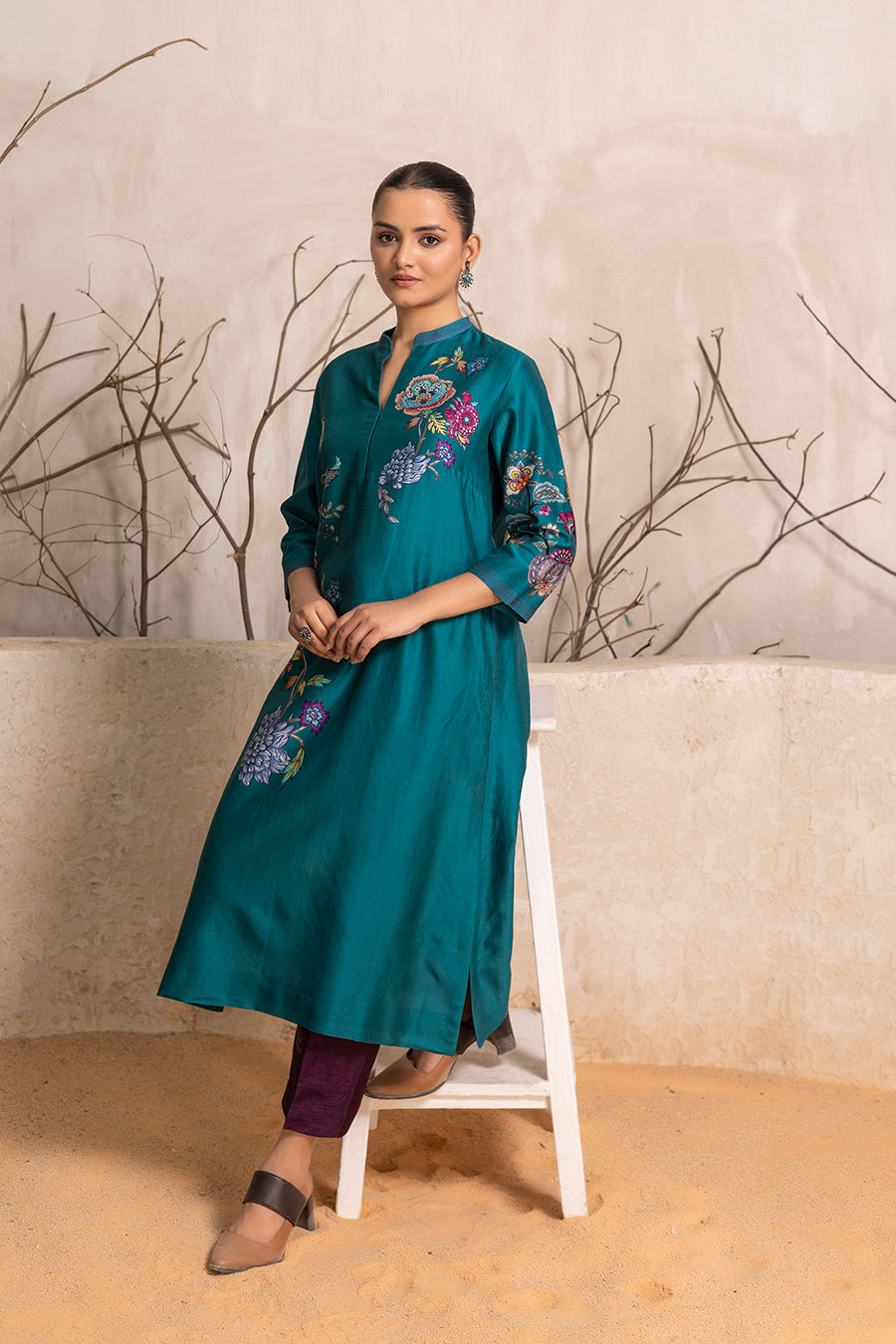 Emerald Silk Chanderi Floral Printed Tunic