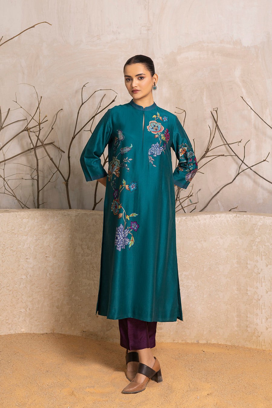 Emerald Silk Chanderi Floral Printed Tunic
