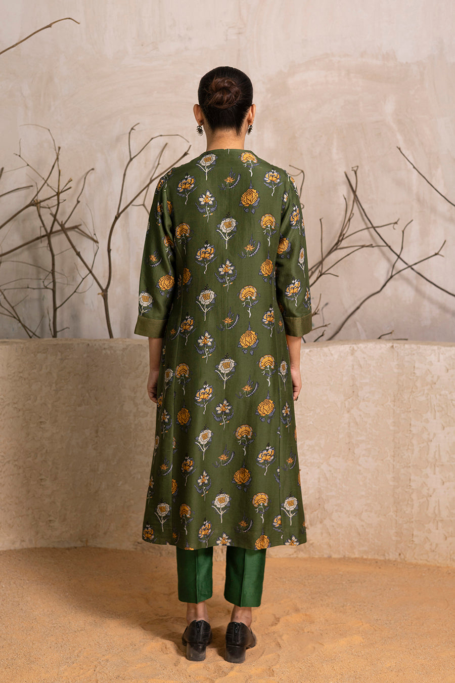 Leaf Green Silk Chanderi Printed Tunic