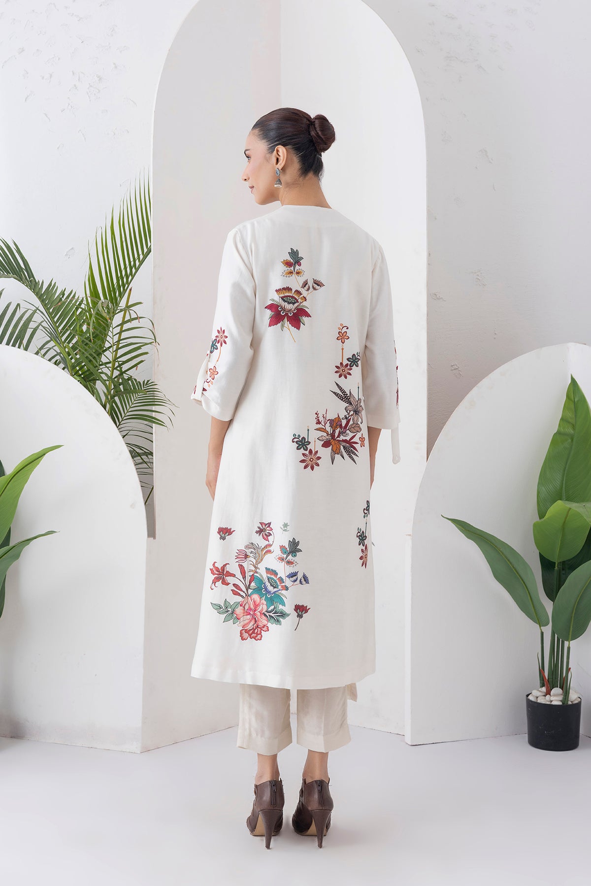 Ivory Silk Chanderi Printed High-Low Dress