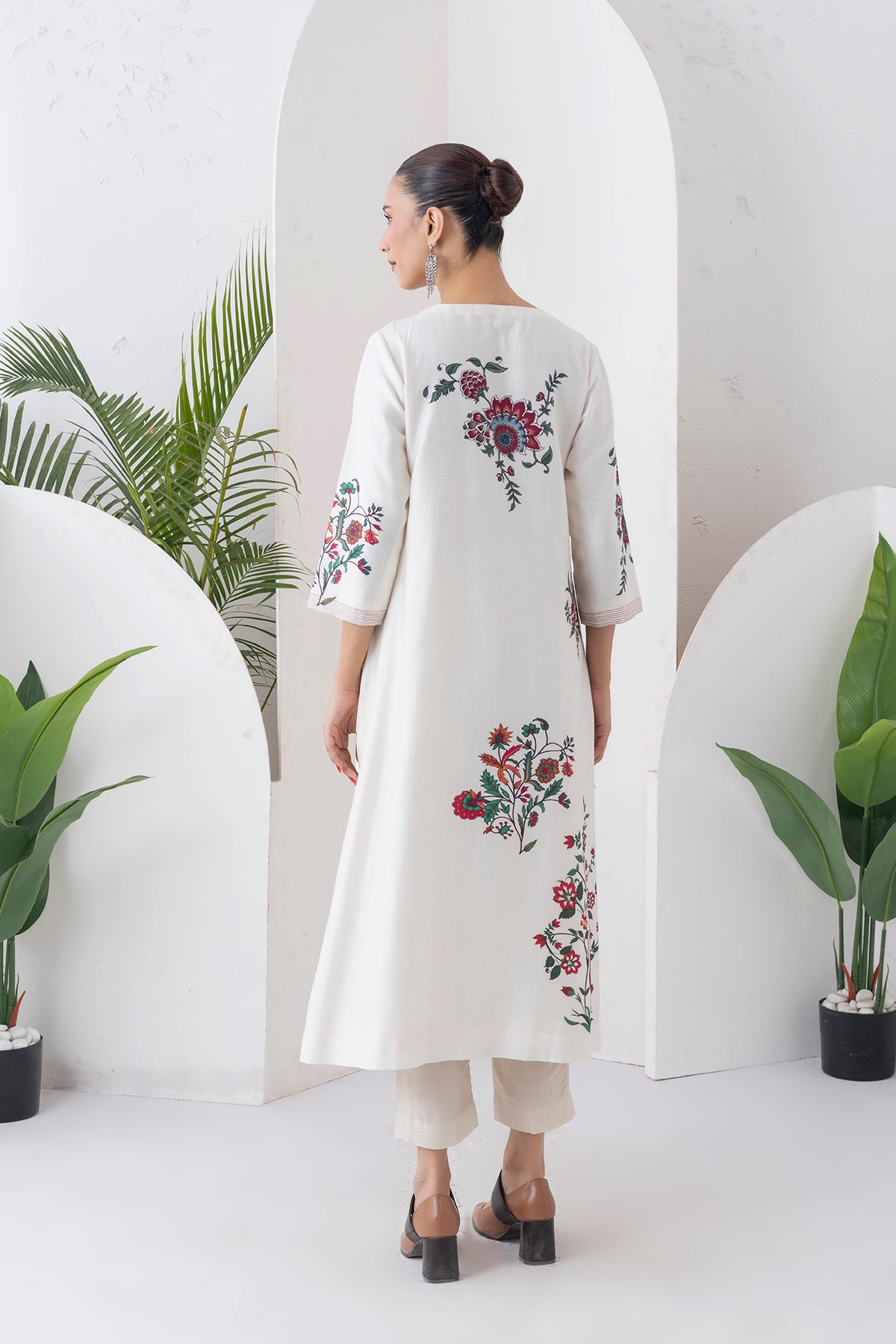 Ivory Silk Chanderi Floral Boota Printed Dress