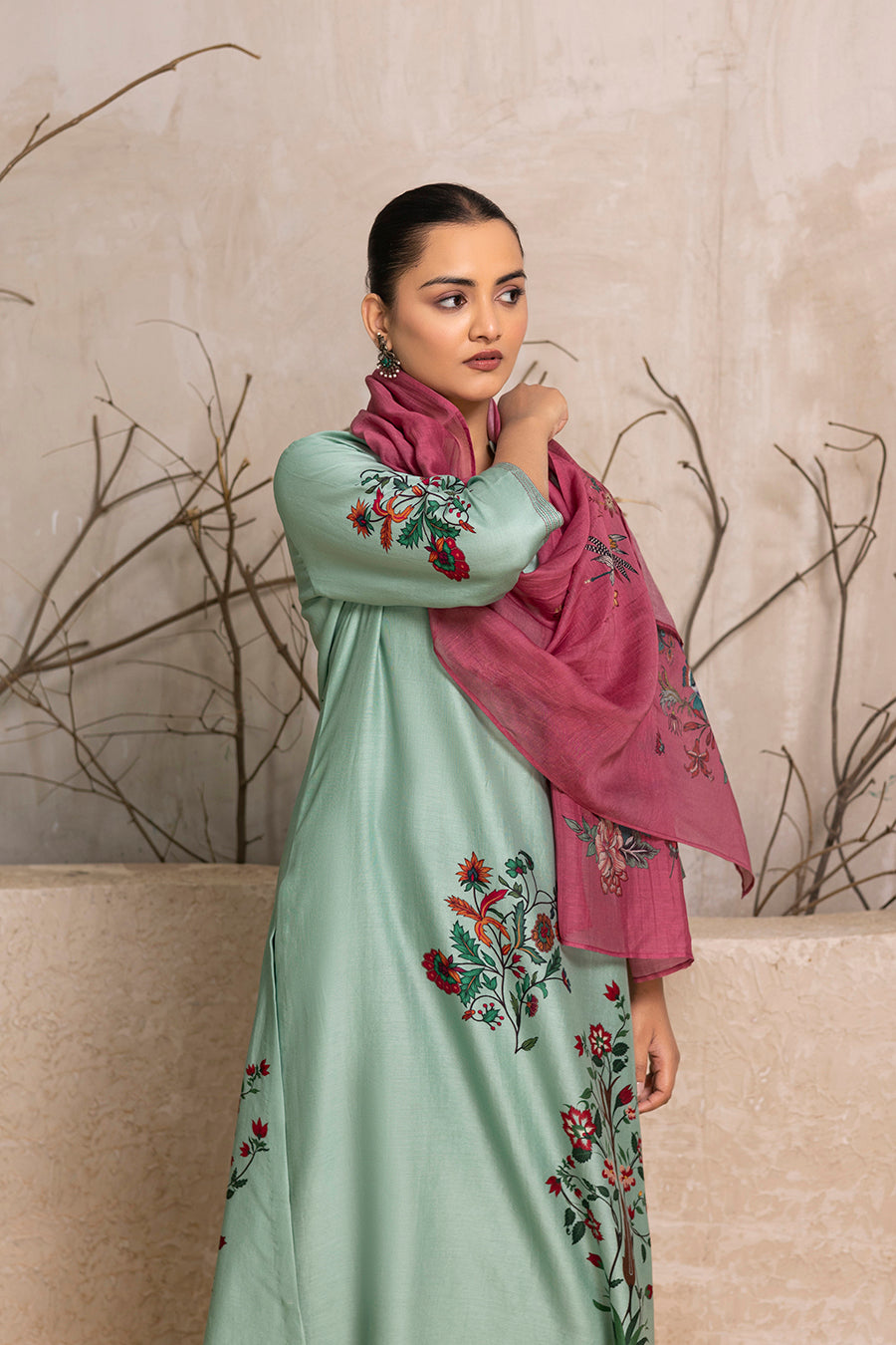 Old Rose Silk Chanderi Printed Stole