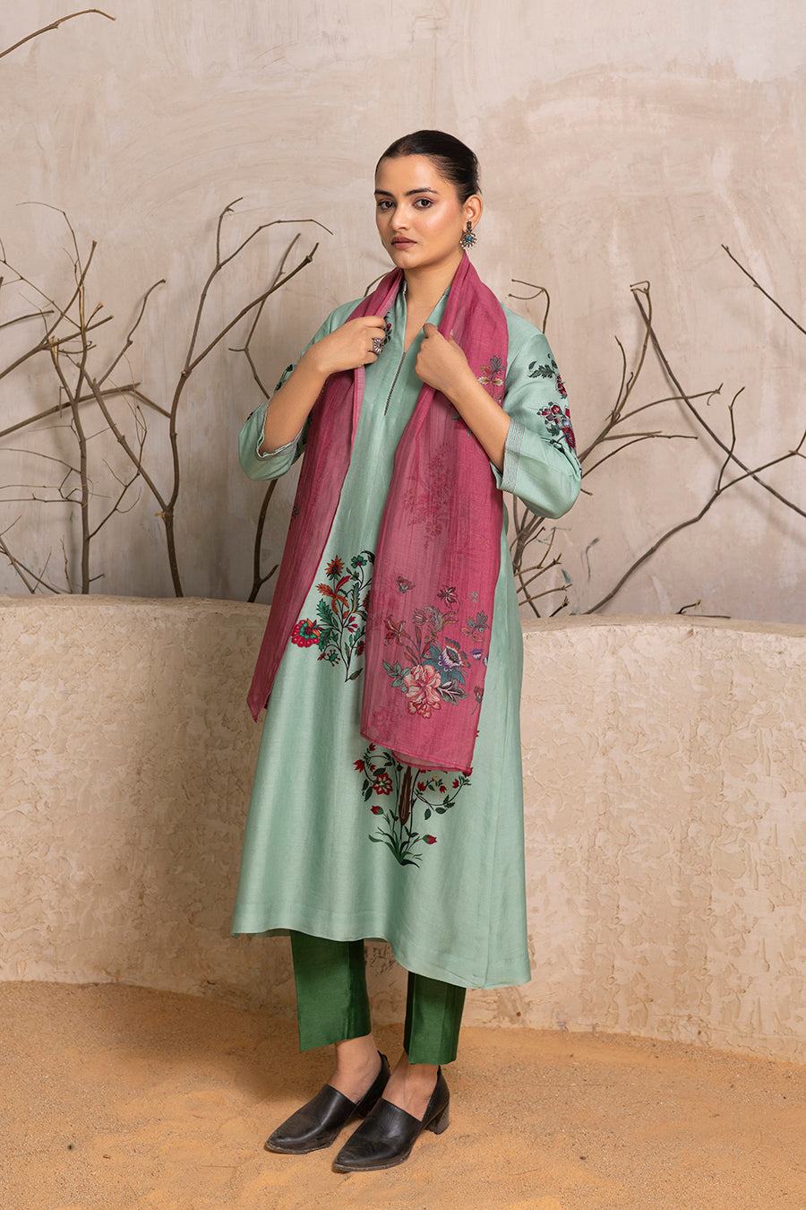 Old Rose Silk Chanderi Printed Stole