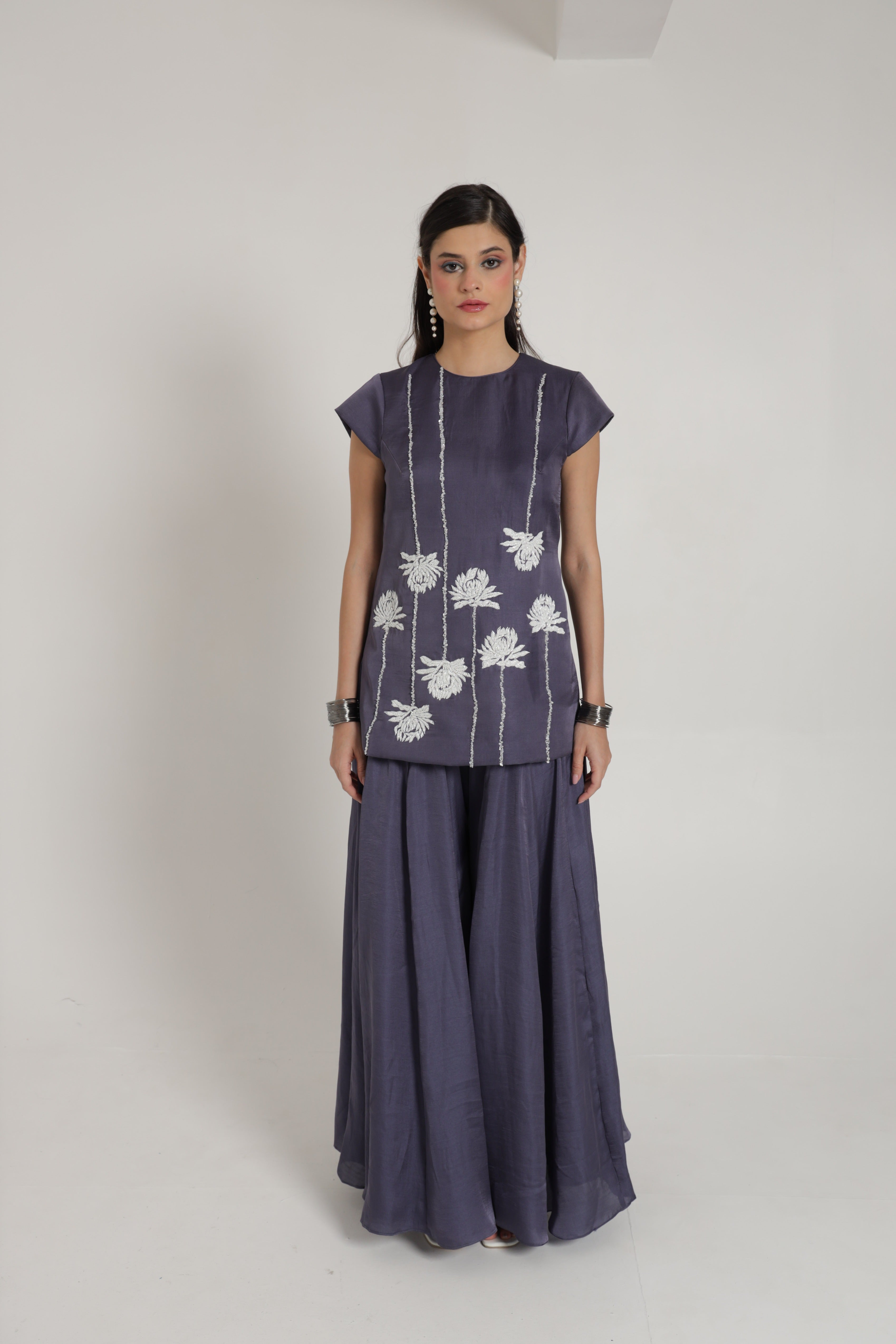 Ash blue top with sharara bottom