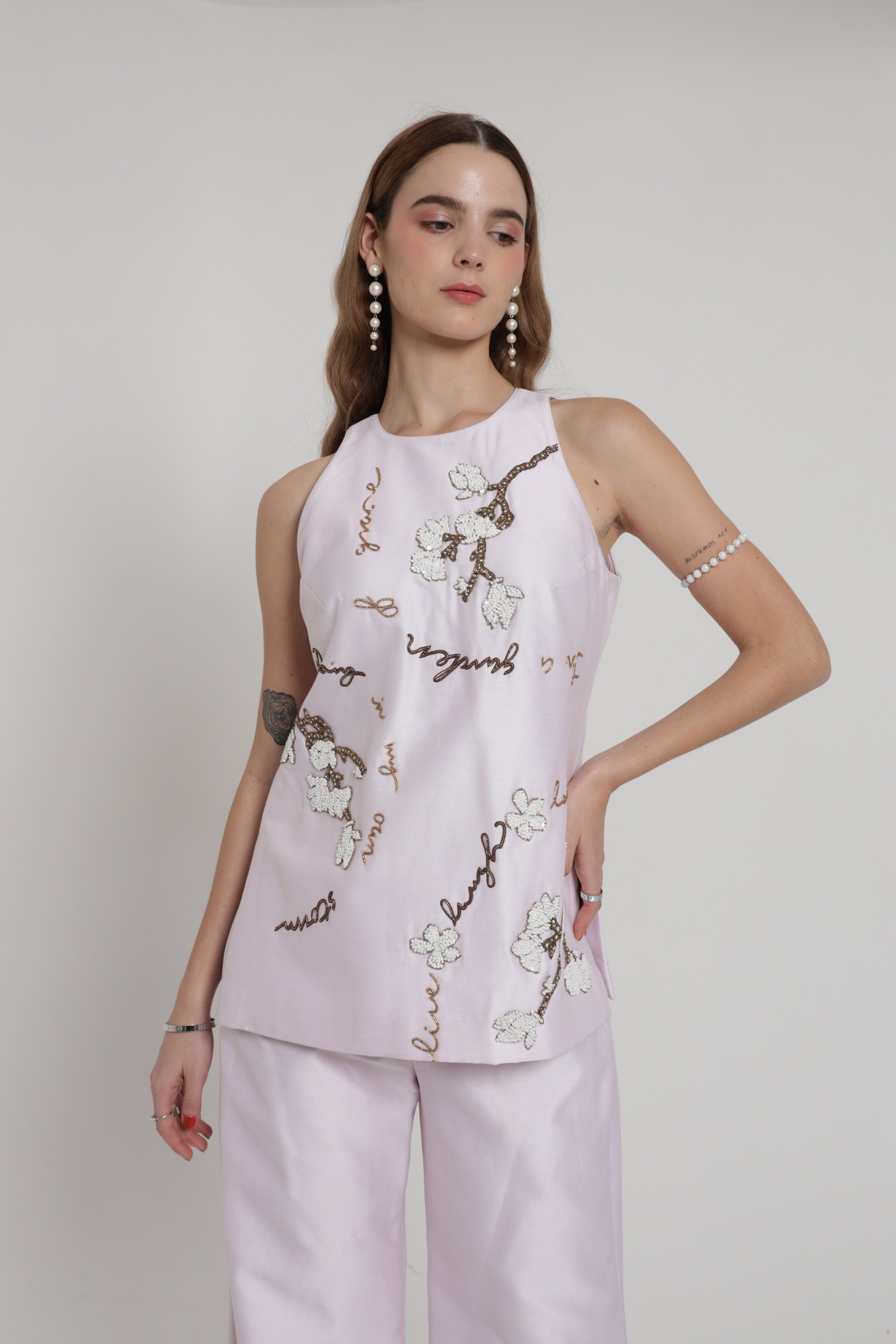 Lavender halter neck top with wide leg pant