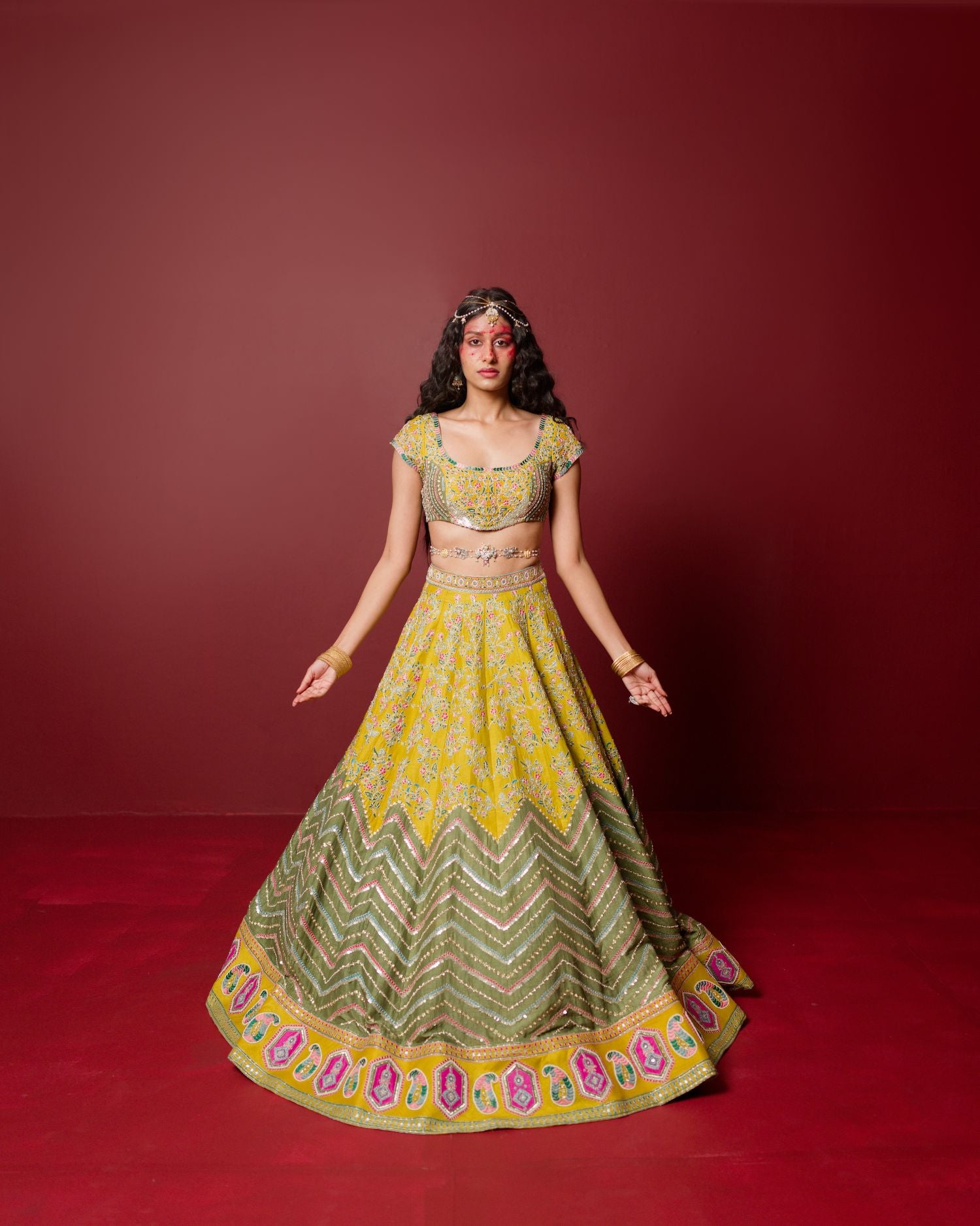 Aarya Pure Silk Organza Lehenga Set- front view