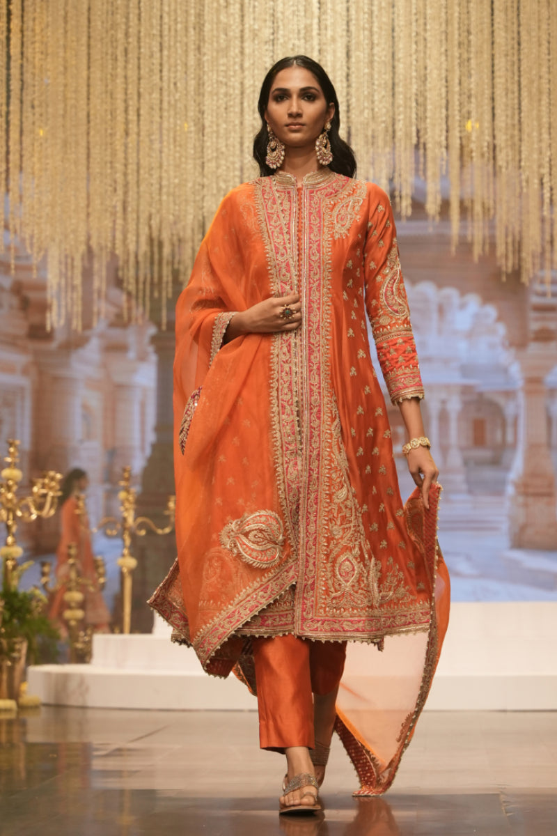 Amayah-Long A-line Jacket with Pant and Dupatta