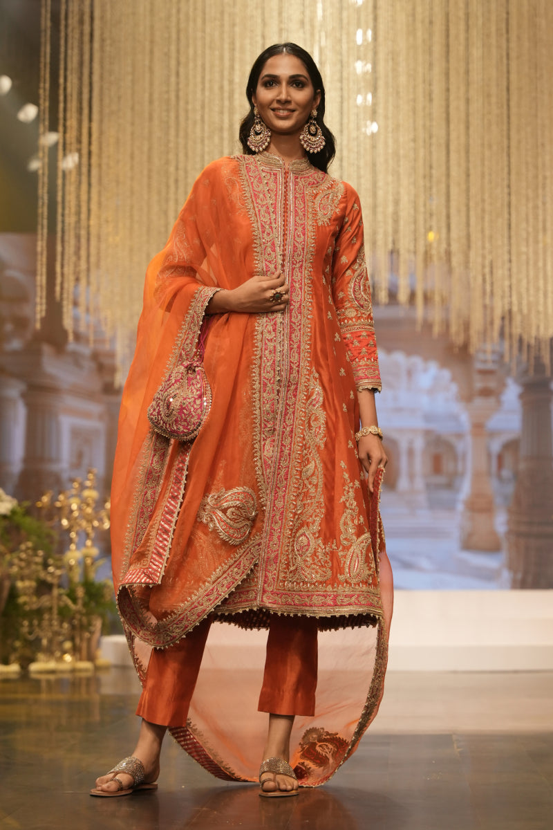Amayah-Long A-line Jacket with Pant and Dupatta