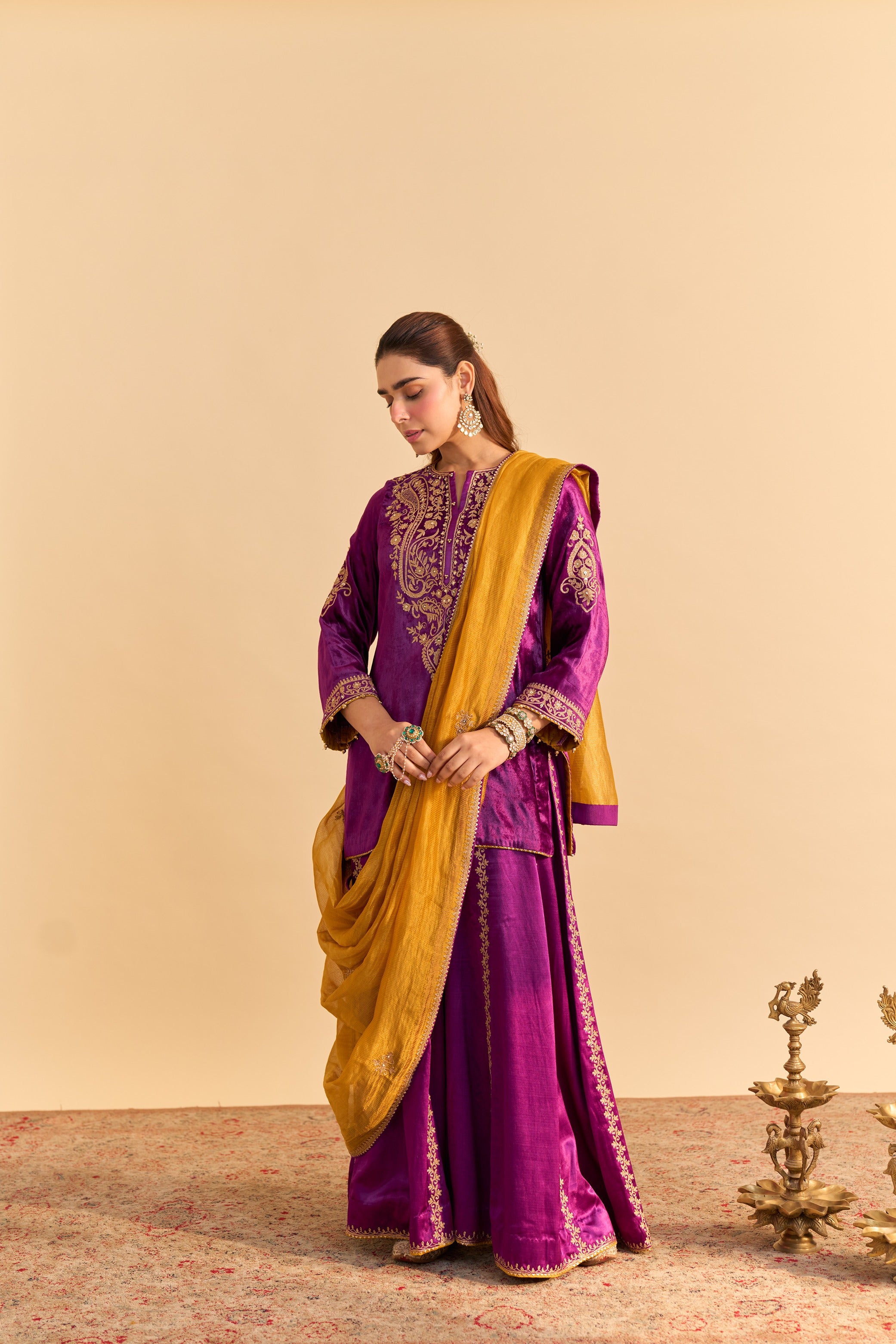 Aroob - Deep Purple Kurta with Sharara and Dupatta