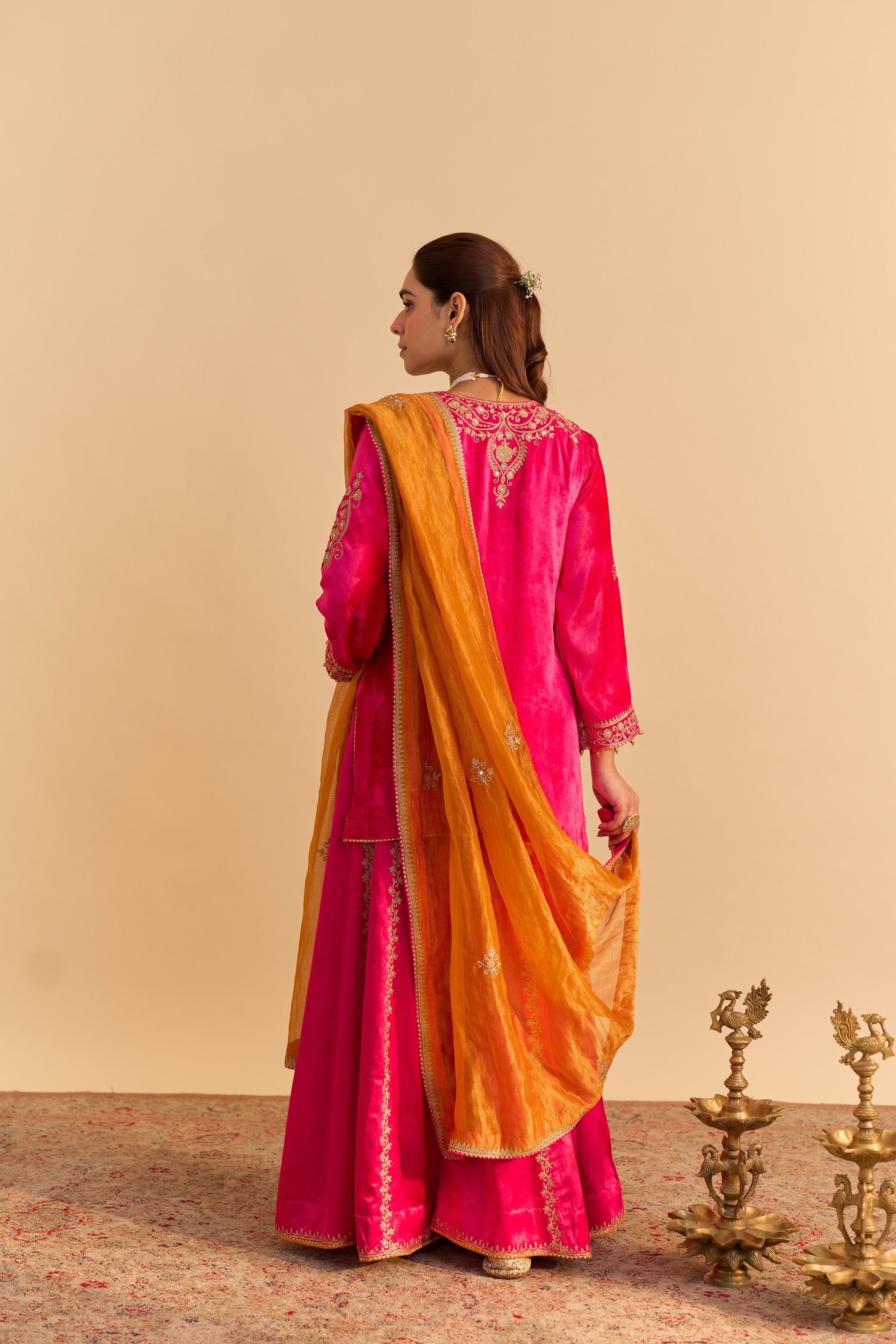 Aroob - Hotpink Kurta with Sharara and Dupatta