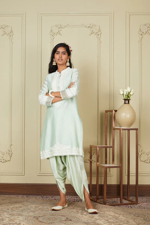 Ayika Frosty Green Short Kurta With Dhoti