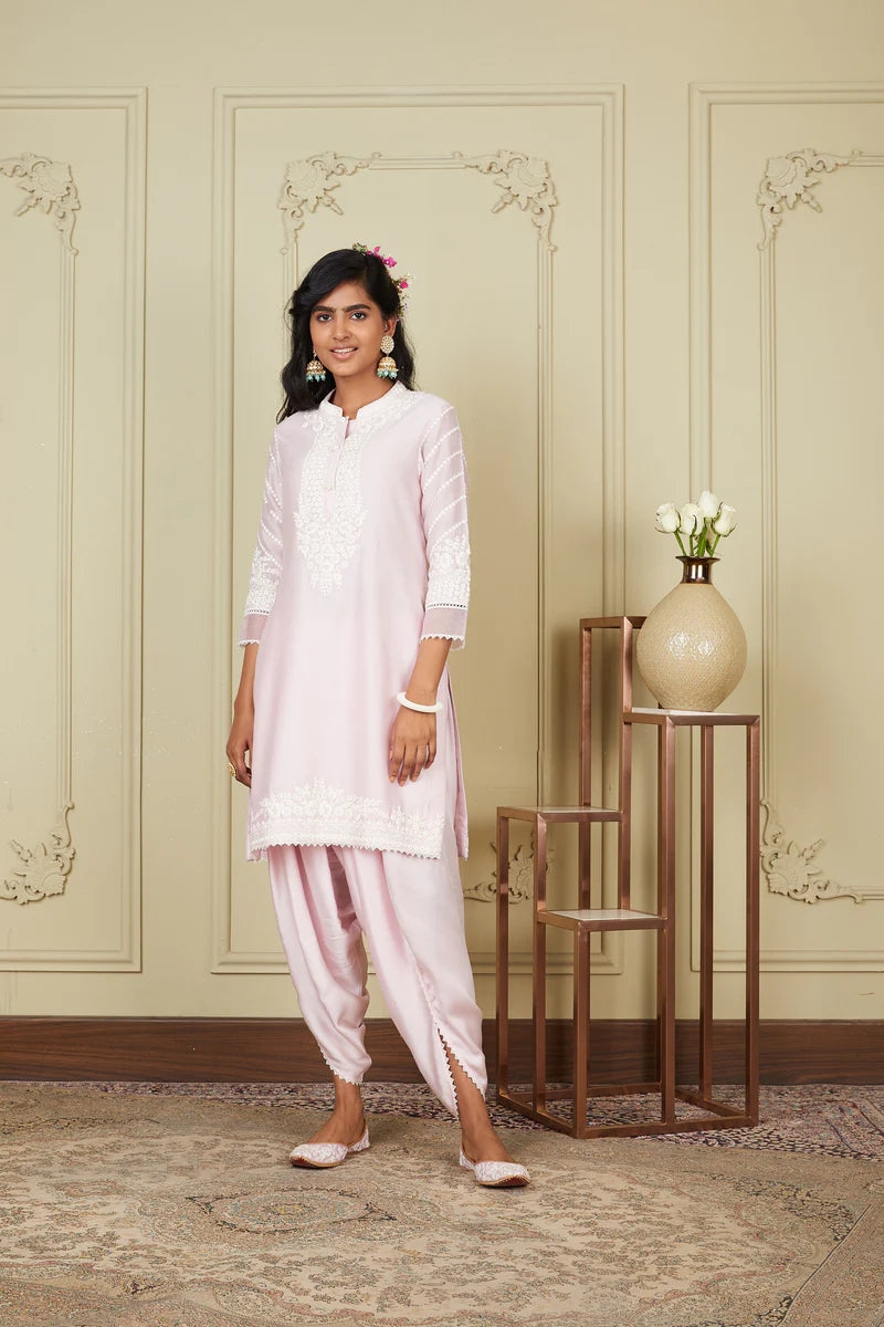 Ayika Pearl Blush Short Kurta With Dhoti