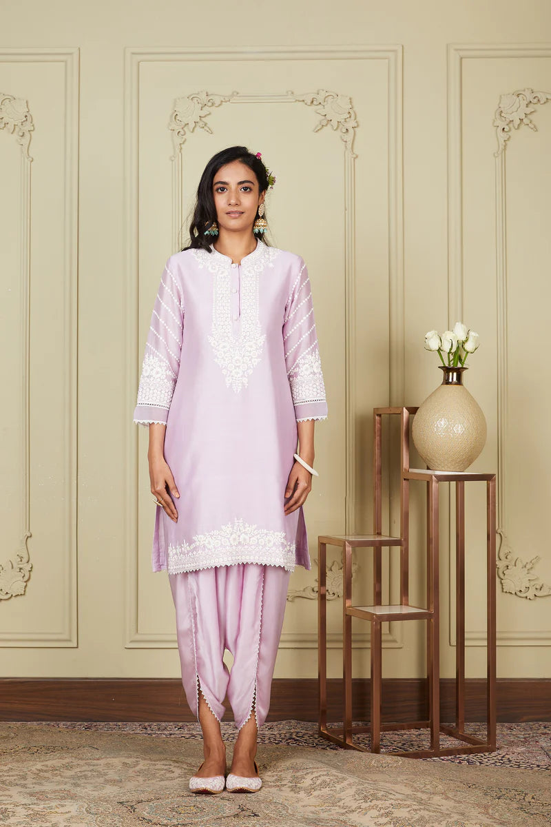 Ayika Periwinkle Short Kurta With Dhoti