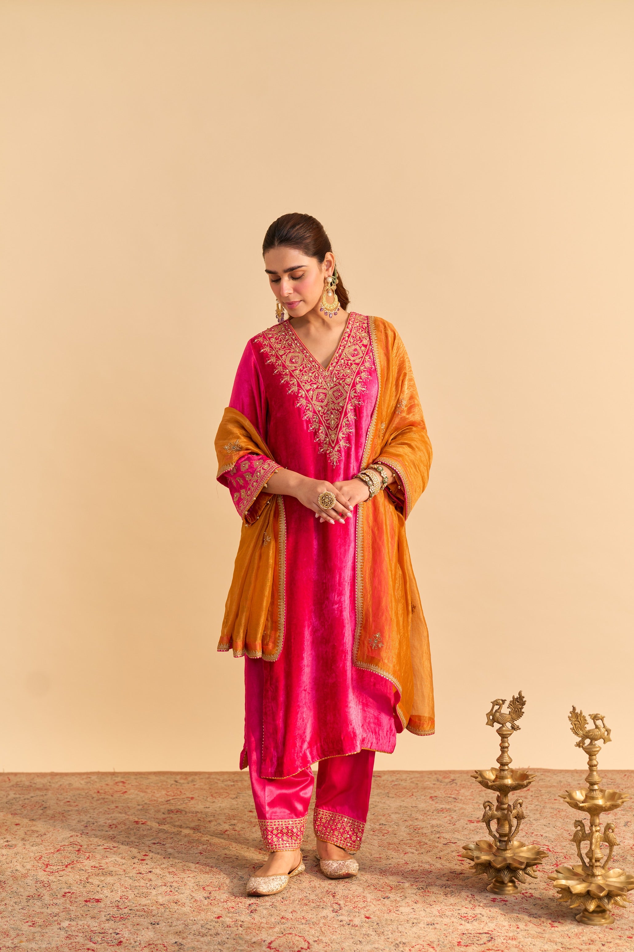 Aynaz - Hotpink Kurta with Salwar and Dupatta